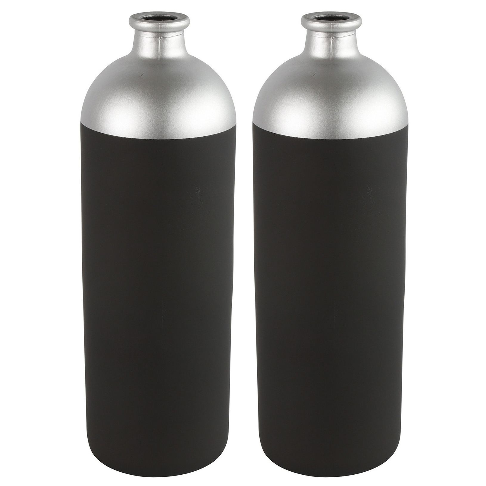 Countryfield Bloemen-Deco vaas 2x zwart-zilver glas 13 x 41 cm
