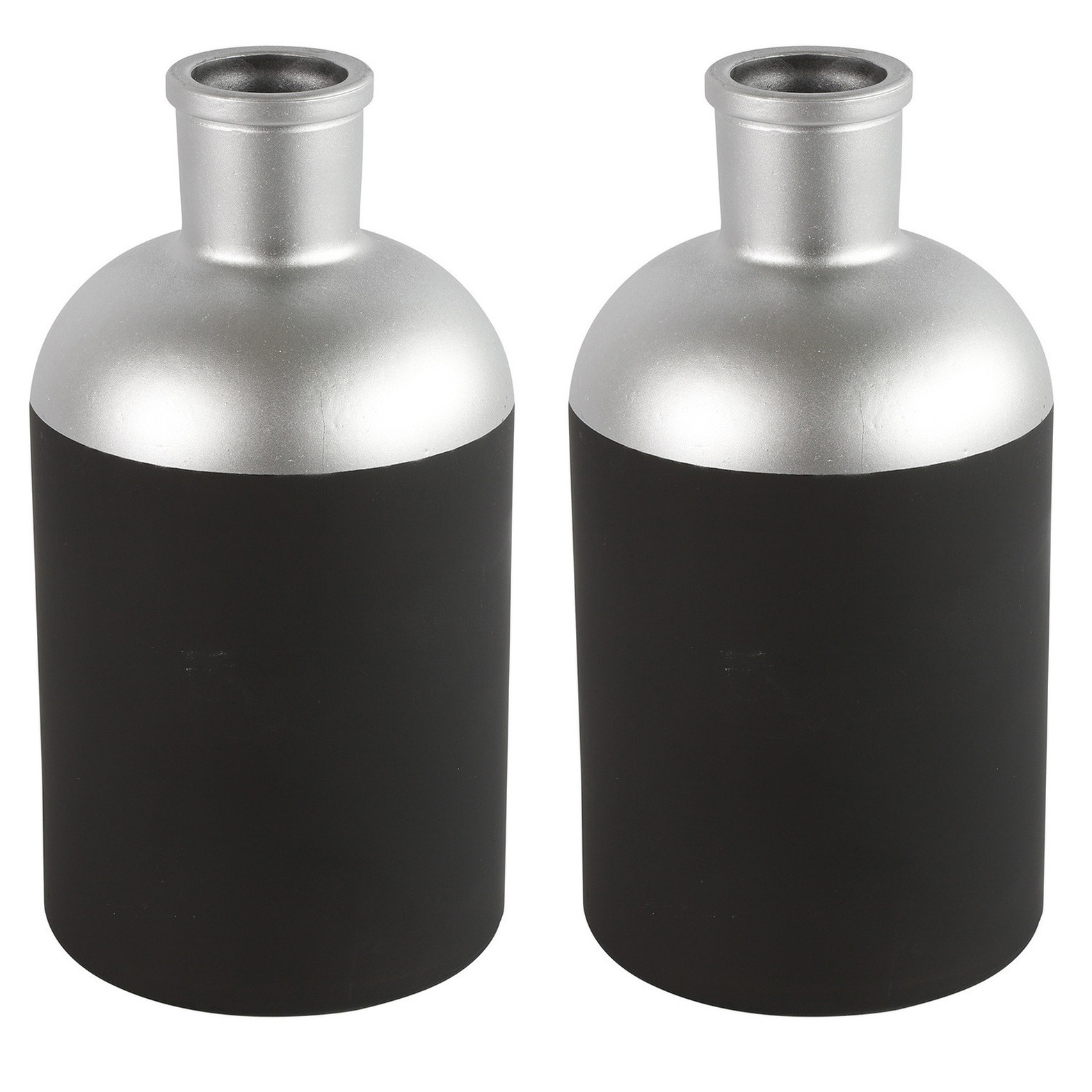 Countryfield Bloemen-Deco vaas 2x zwart-zilver glas 14 x 26 cm