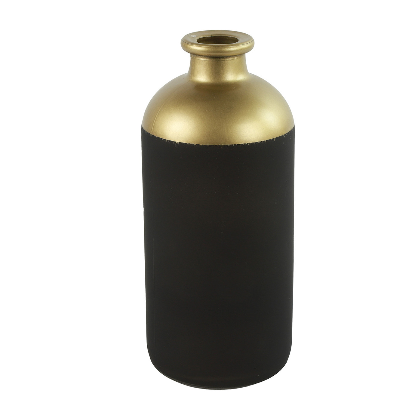 Countryfield Bloemen-deco vaas zwart-goud glas fles D11 x H25 cm