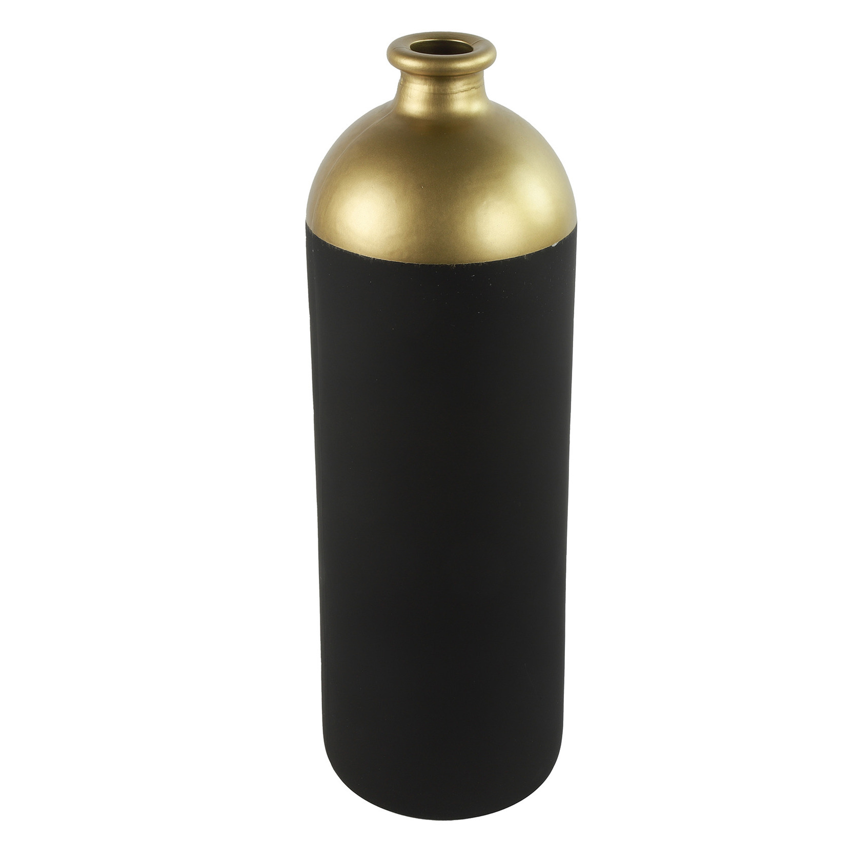 Countryfield Bloemen-deco vaas zwart-goud glas fles D13 x H41 cm