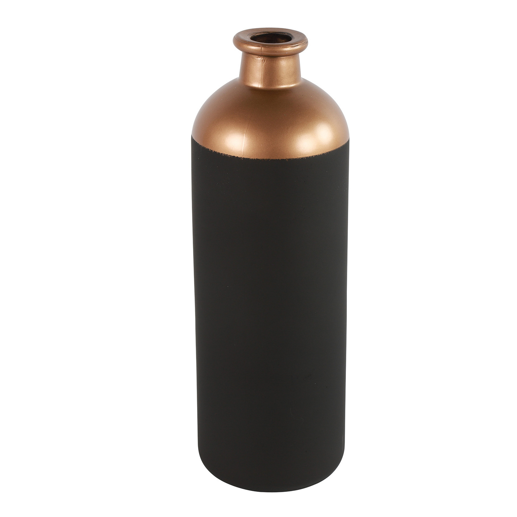 Countryfield Bloemen-deco vaas zwart-koper glas fles D11 x H33 cm