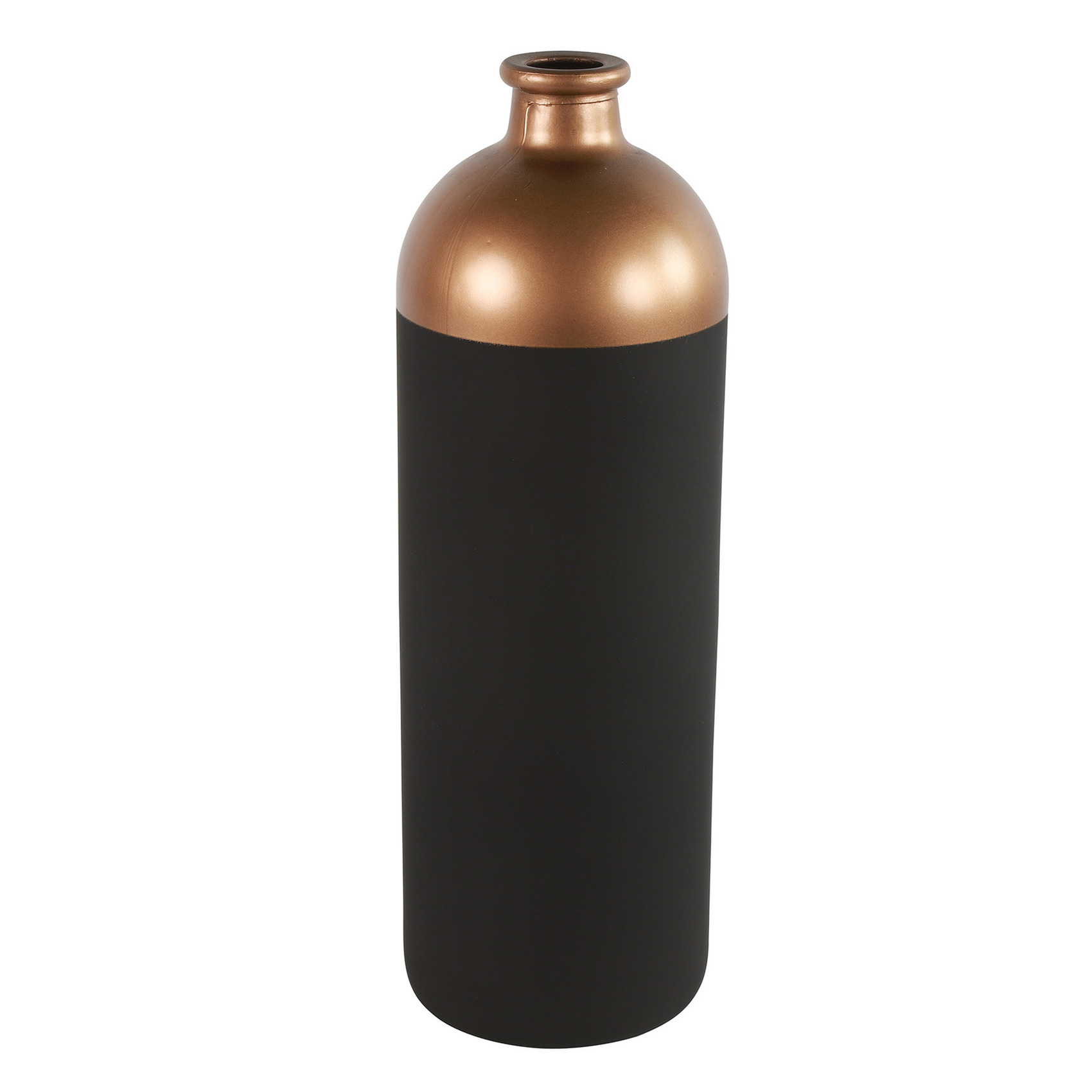 Countryfield Bloemen-deco vaas zwart-koper glas fles D13 x H41 cm