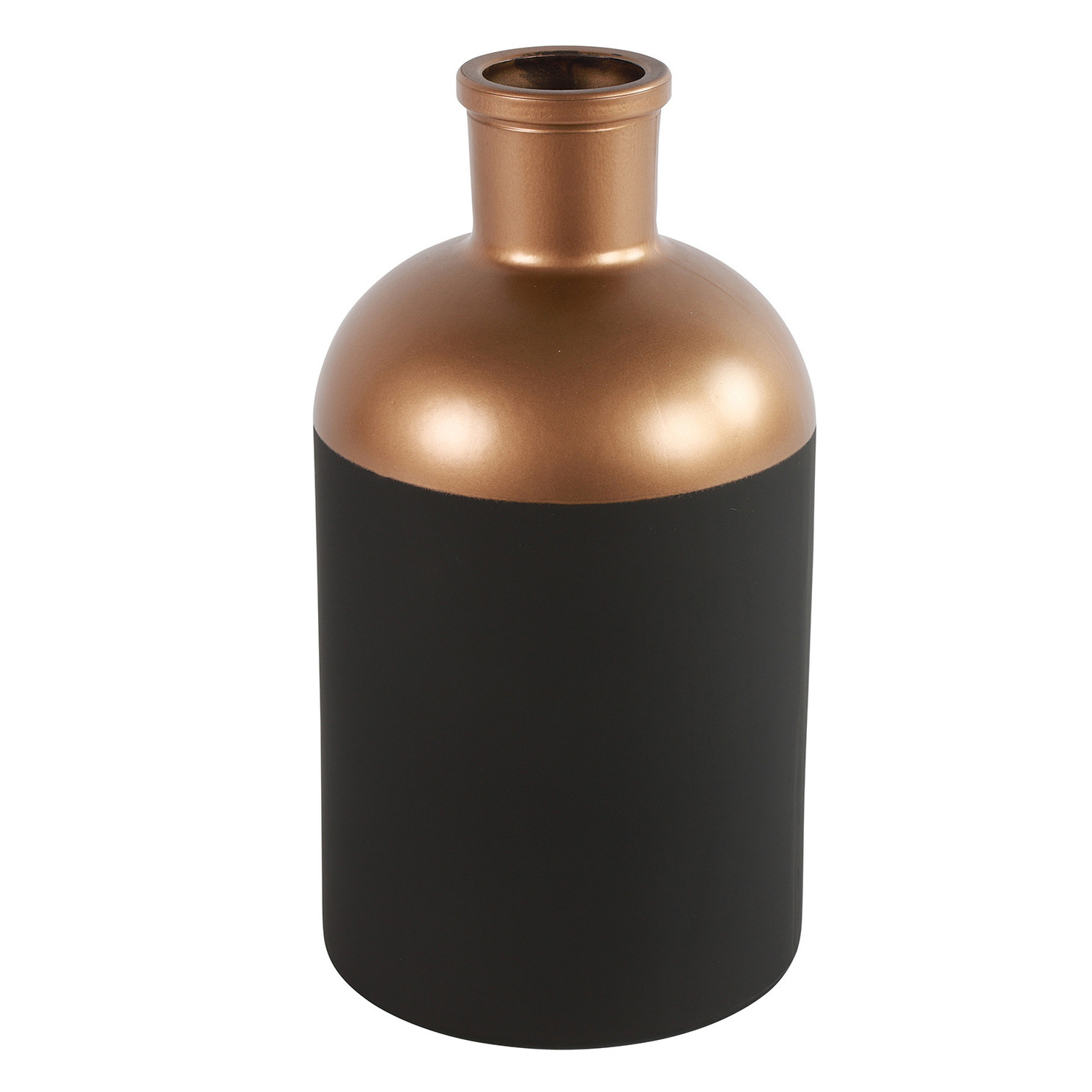 Countryfield Bloemen-deco vaas zwart-koper glas fles D14 x H26 cm