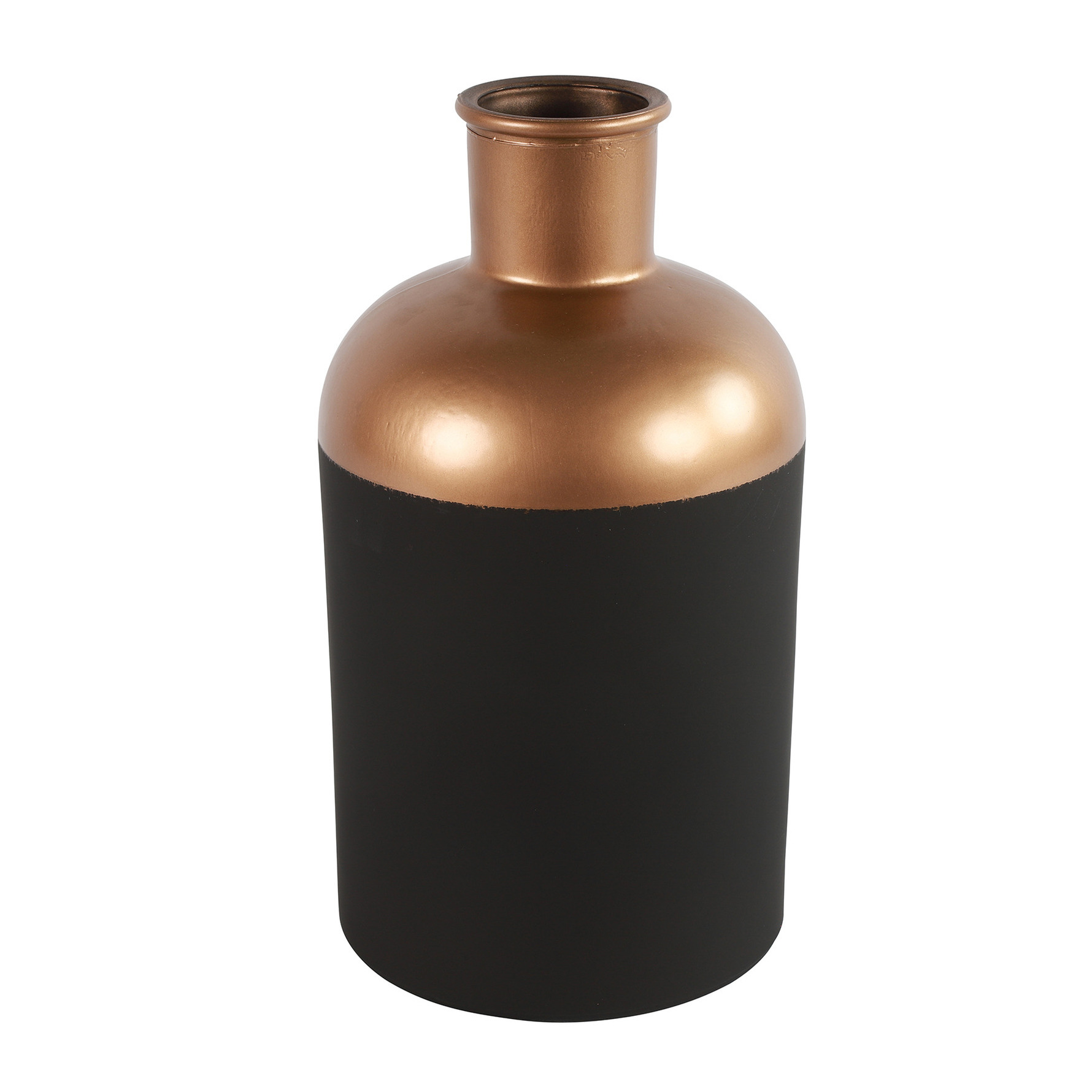 Countryfield Bloemen-deco vaas zwart-koper glas fles D17 x H31 cm