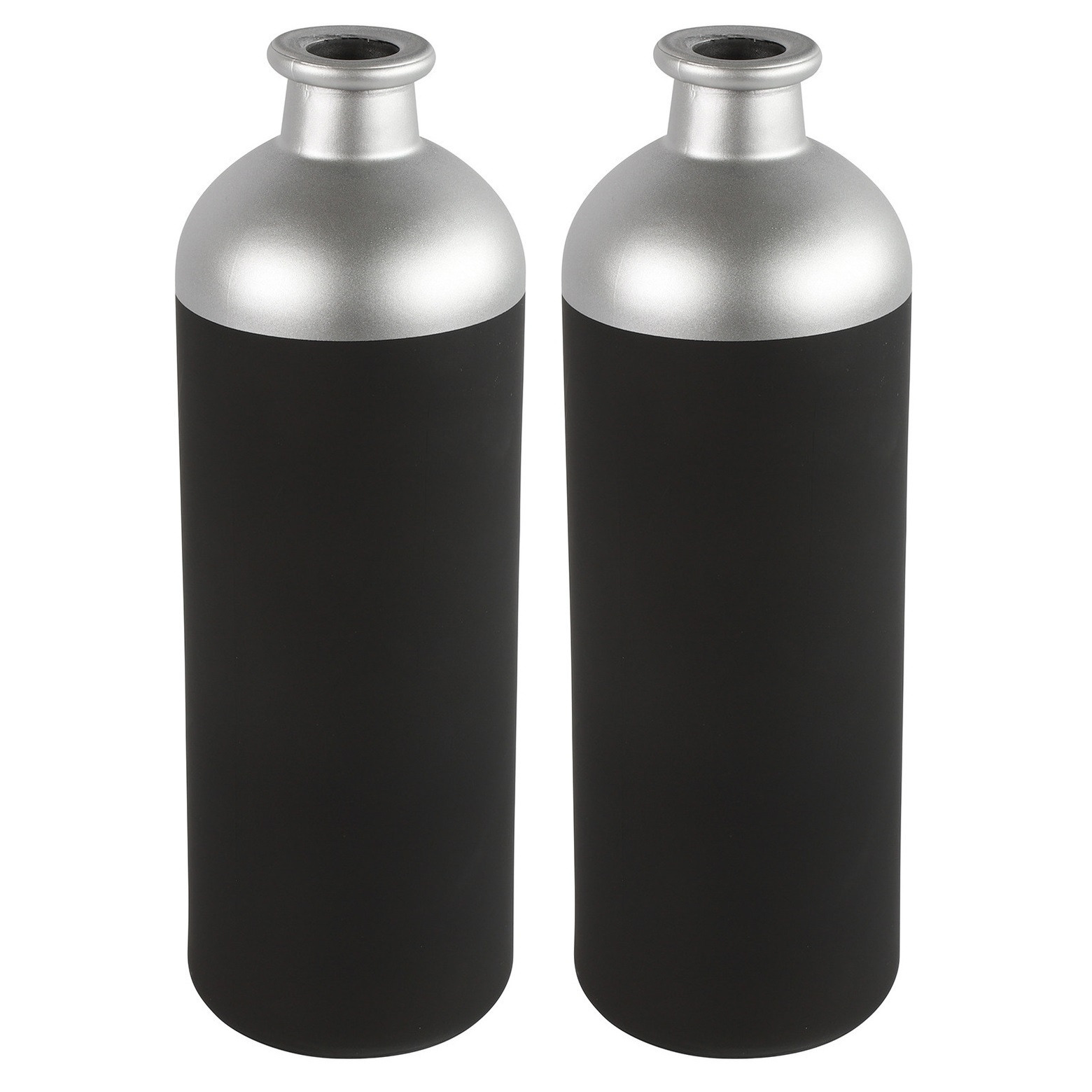 Countryfield Bloemen-deco vaas zwart-zilver glas D11 x H33 cm