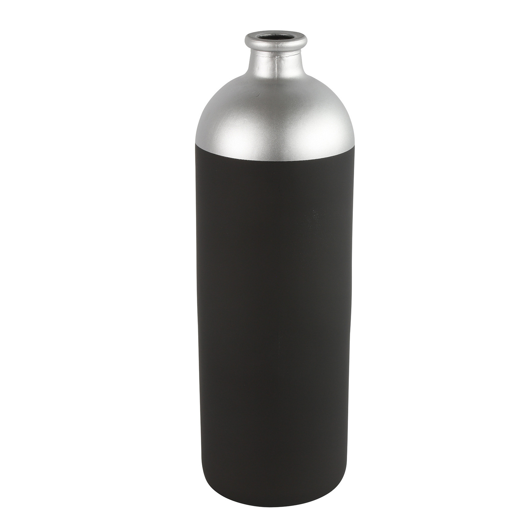 Countryfield Bloemen-deco vaas zwart-zilver glas fles D13 x H41 cm