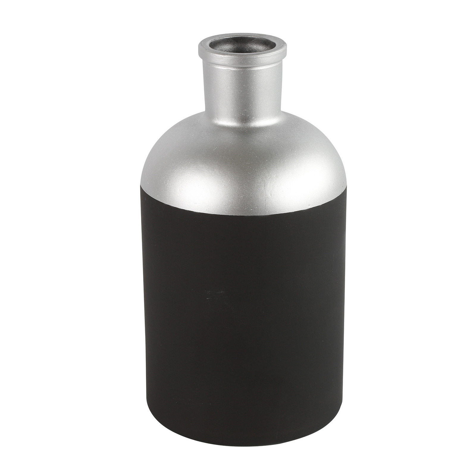 Countryfield Bloemen-Deco vaas zwart-zilver glas fles D14 x H26 cm
