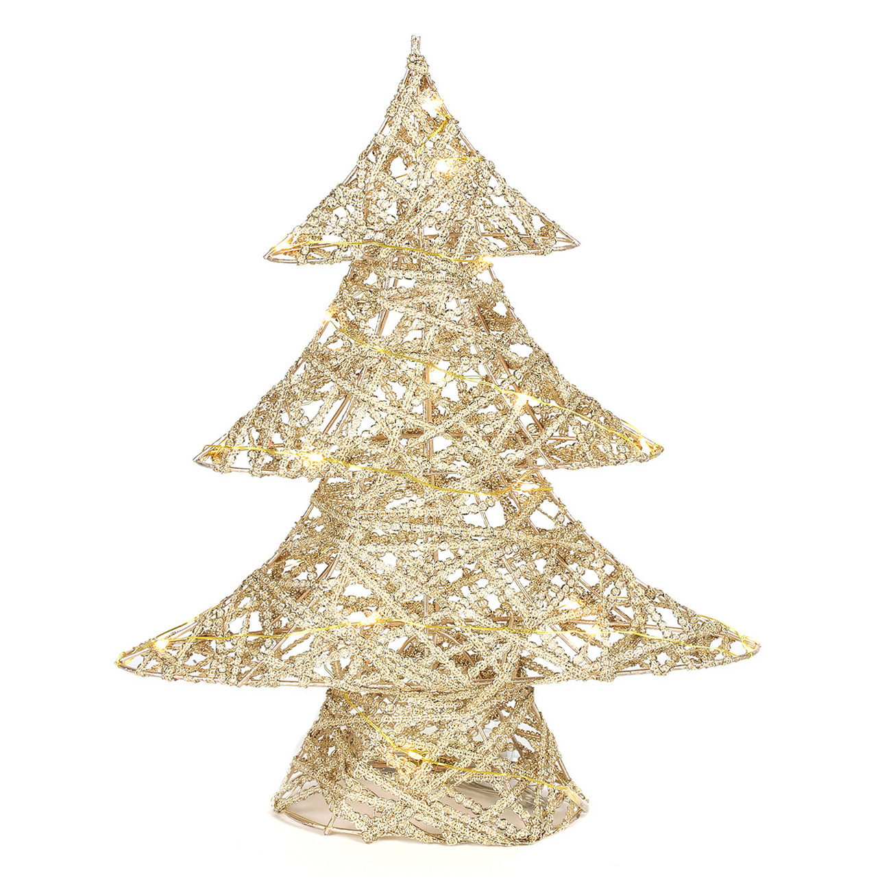 Countryfield decoratie kerstboompje goud met verlichting H35 cm