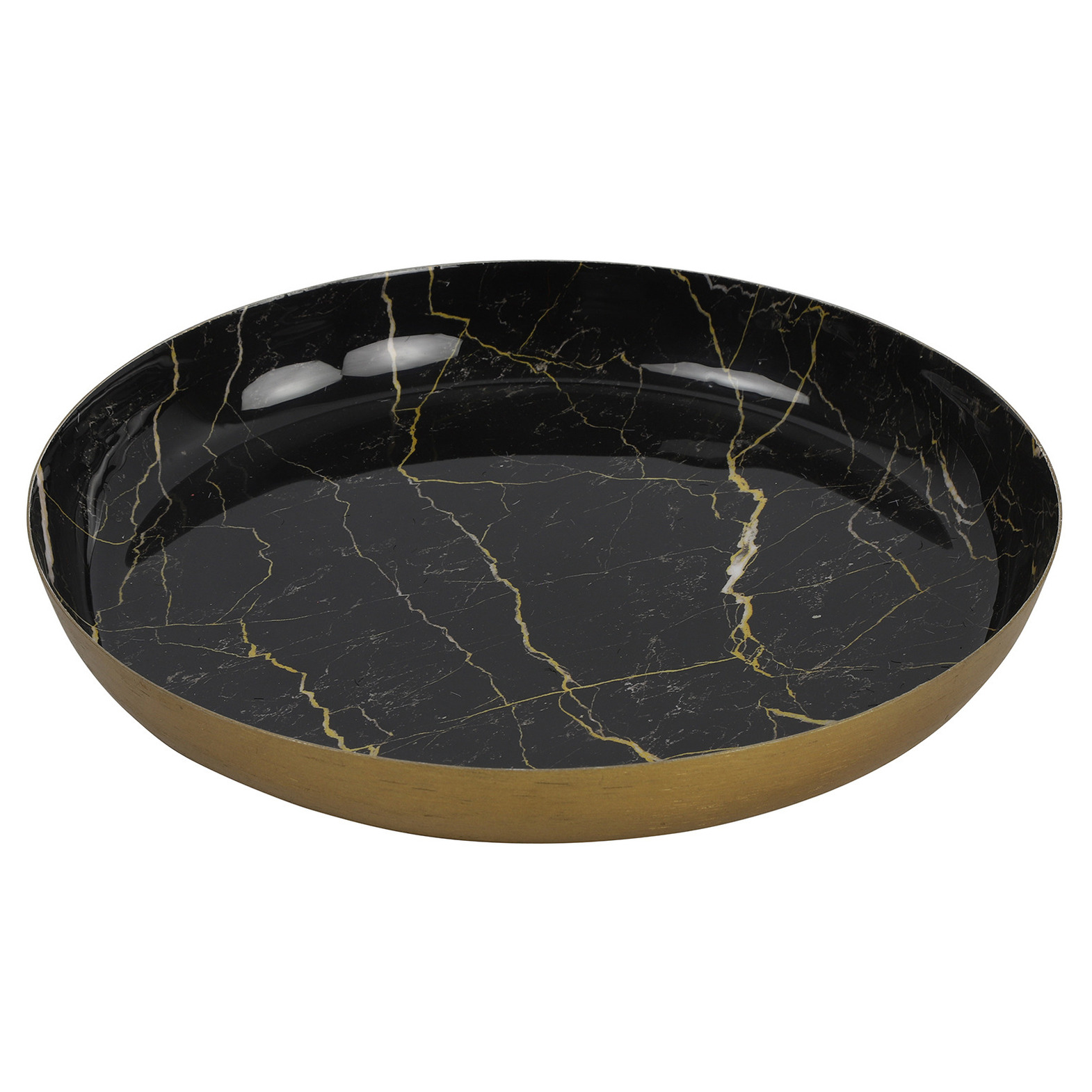 Countryfield Dienblad Marble Metaal zwart-goud Dia 20 cm