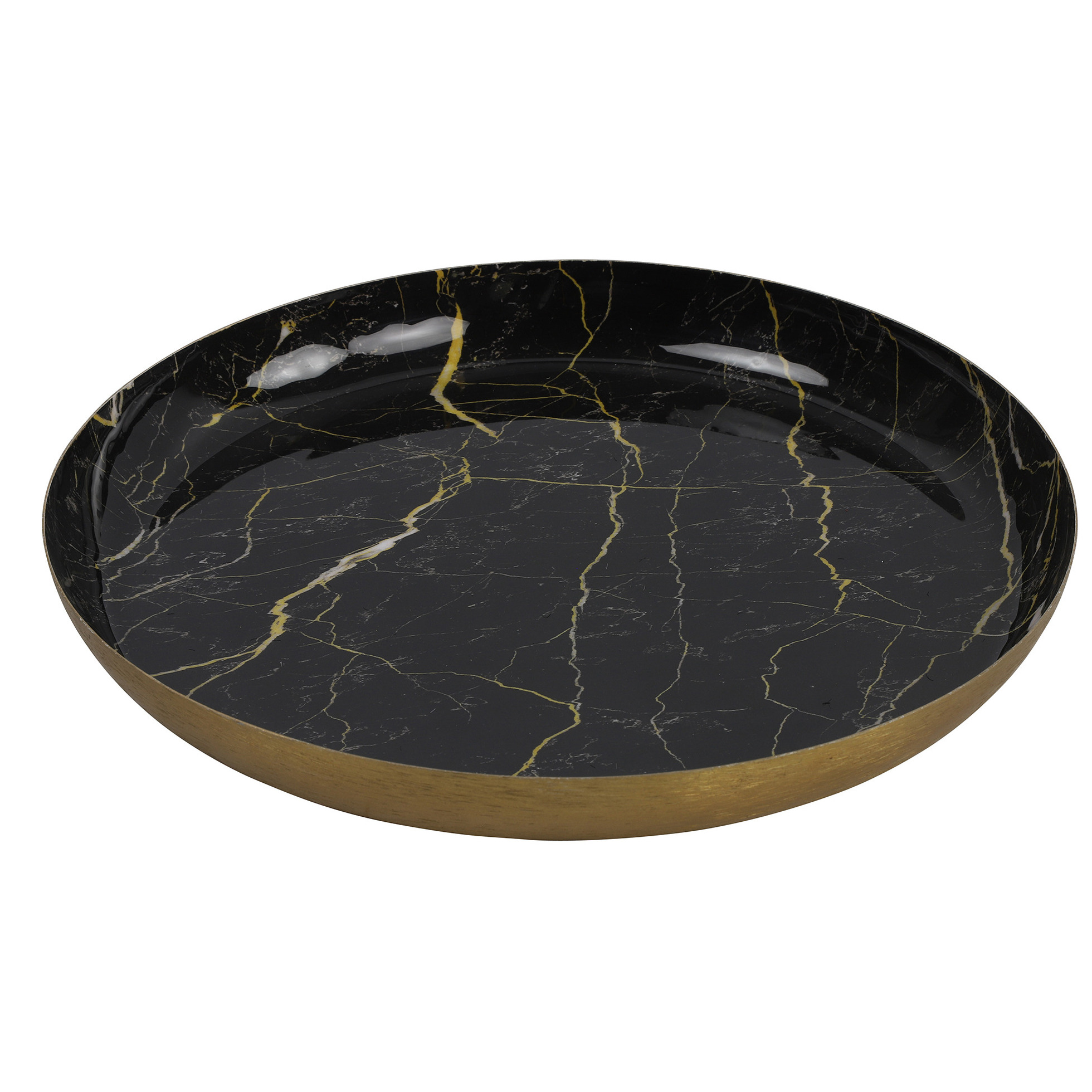 Countryfield Dienblad Marble Metaal zwart-goud Dia 26 cm