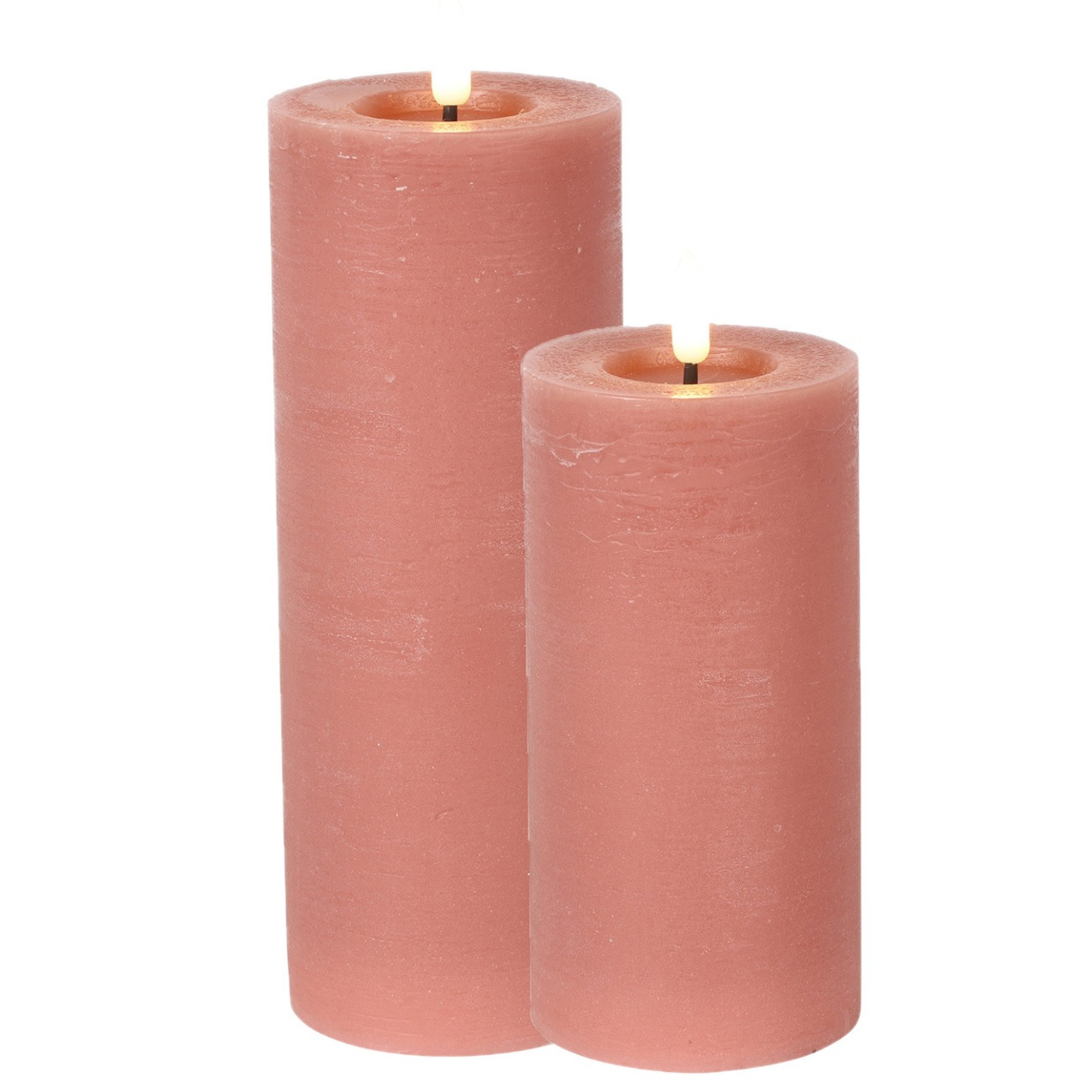 Countryfield LED kaarsen-stompkaarsen set 2x st- roze H15 en H20 cm