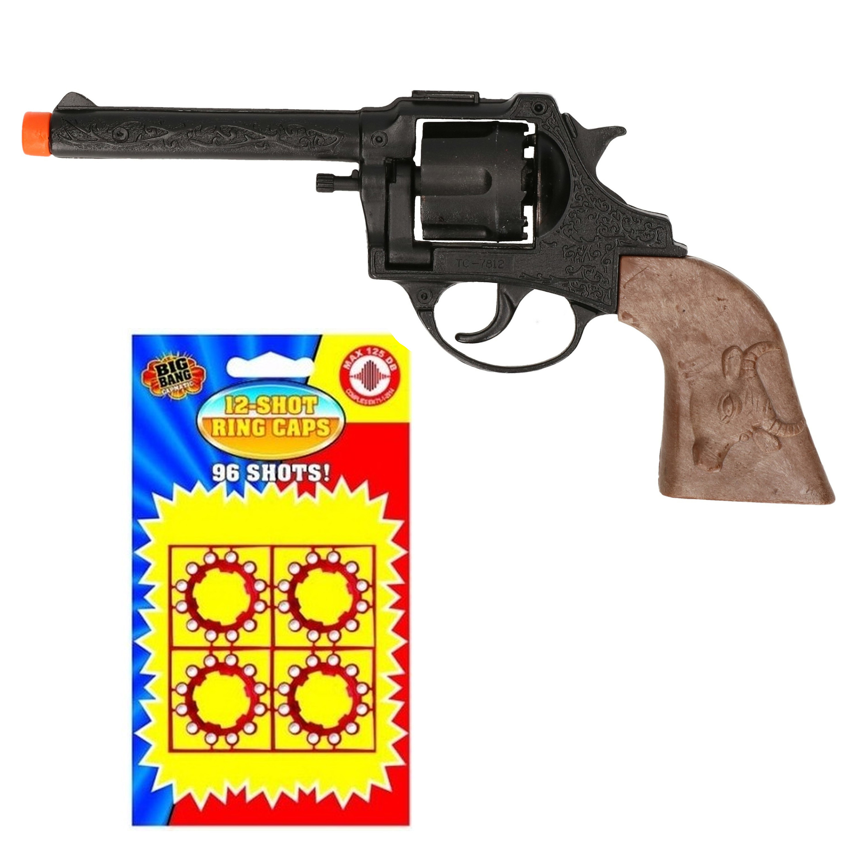 Cowboy speelgoed revolver-pistool metaal 12 schots plaffertjes 24 ringen
