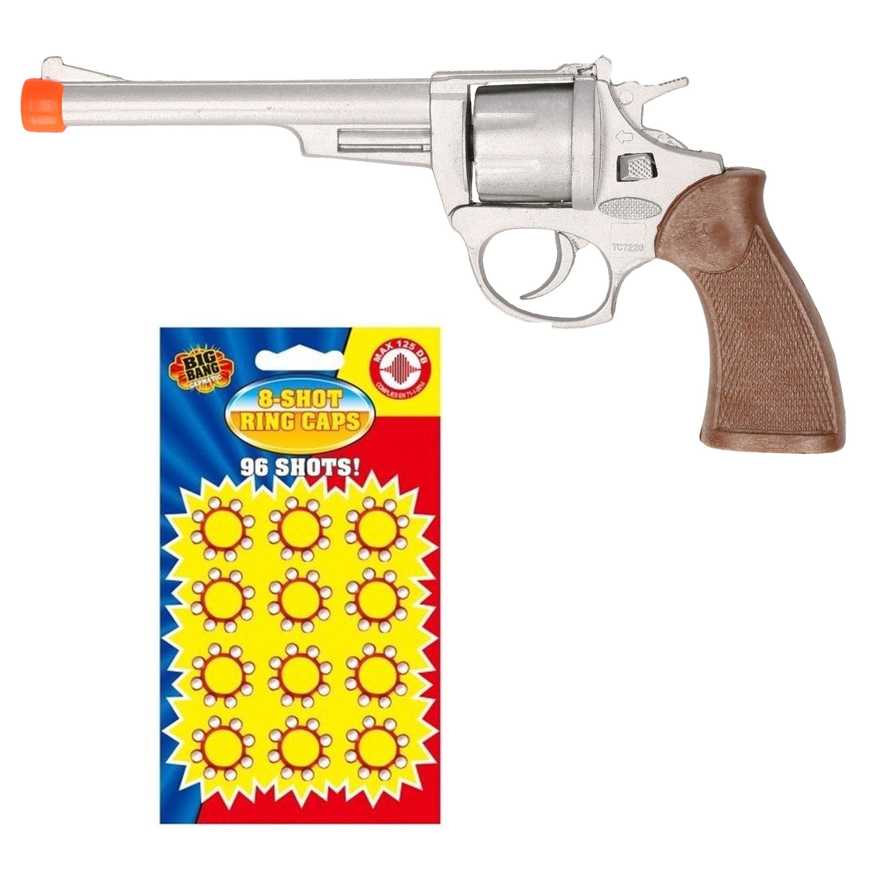 Cowboy speelgoed revolver-pistool metaal 8 schots met plaffertjes