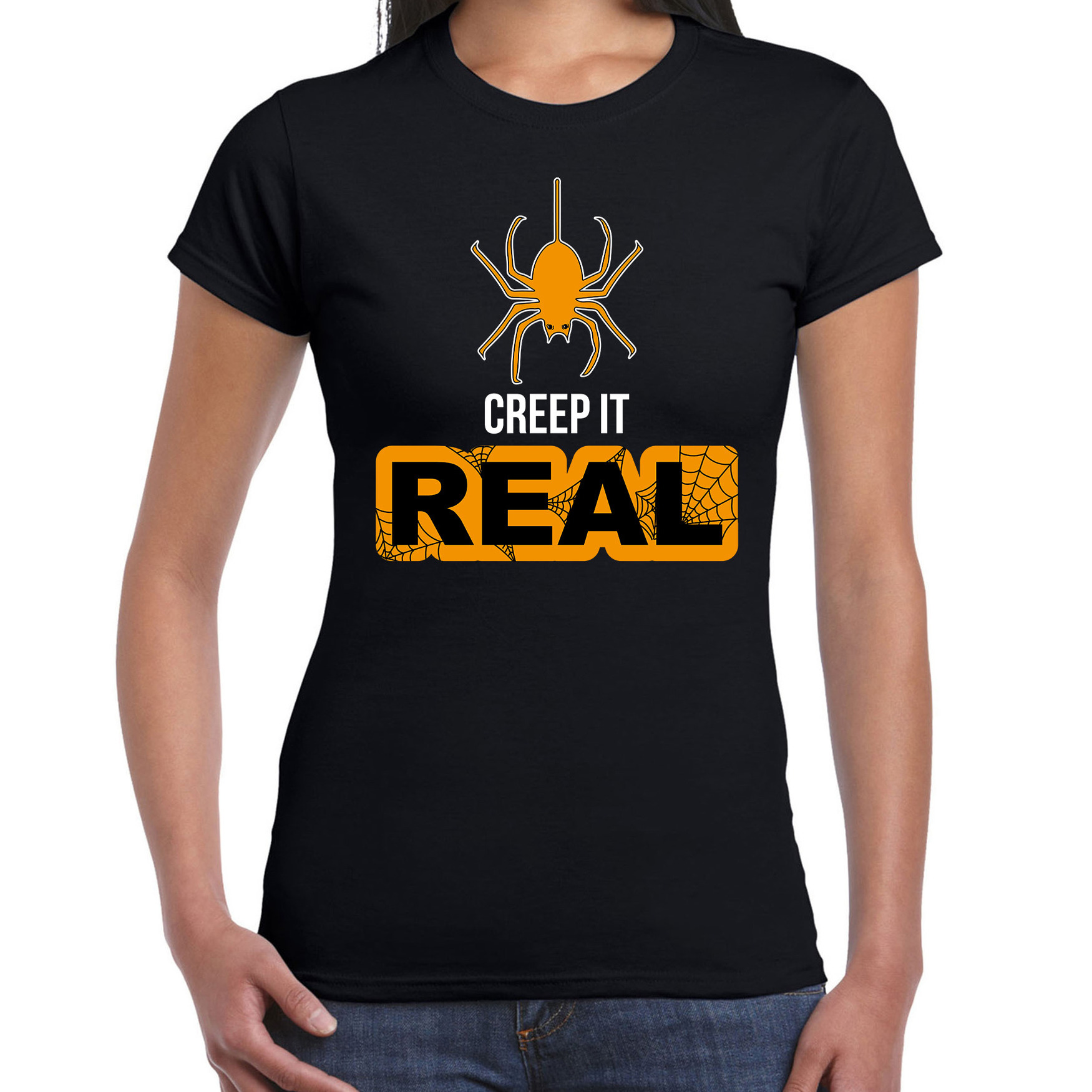 Creep it real horror shirt zwart voor dames spinnen verkleed t-shirt-kostuum