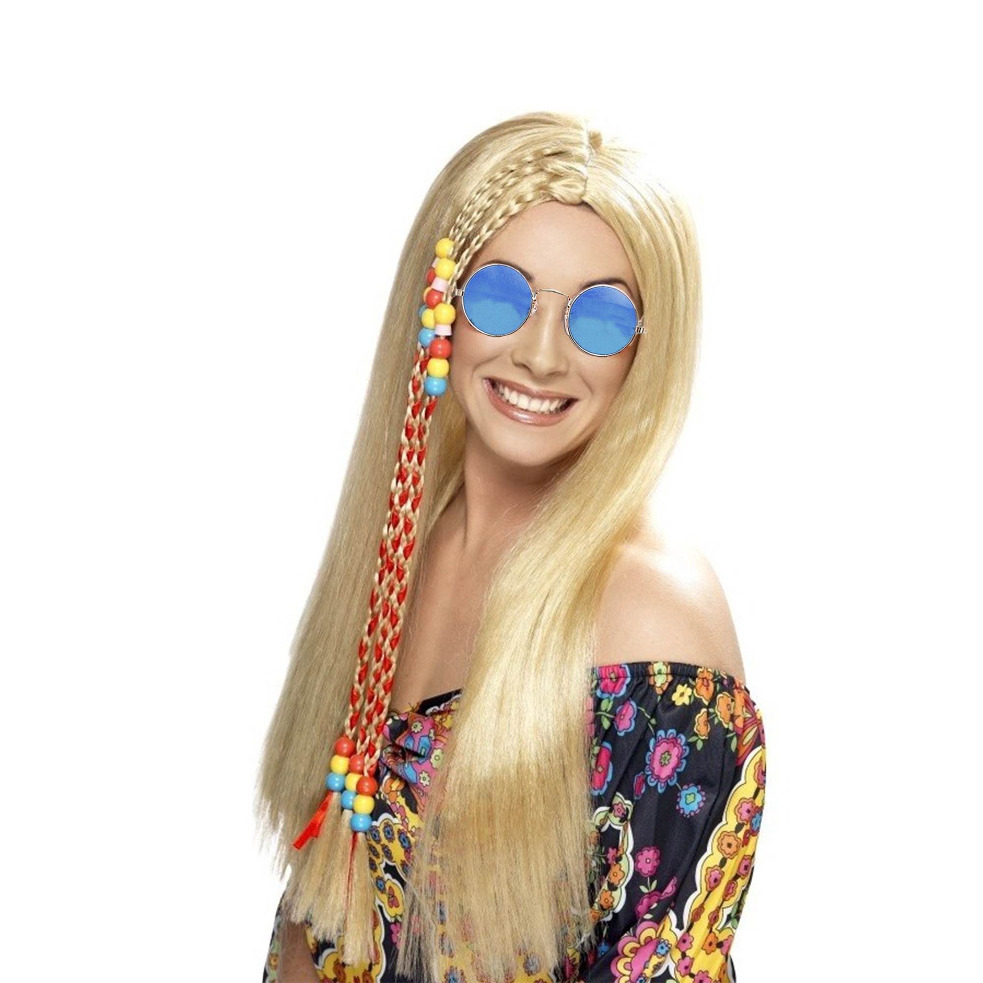 Dames Flower Power Hippie Sixties verkleed set pruik en bril
