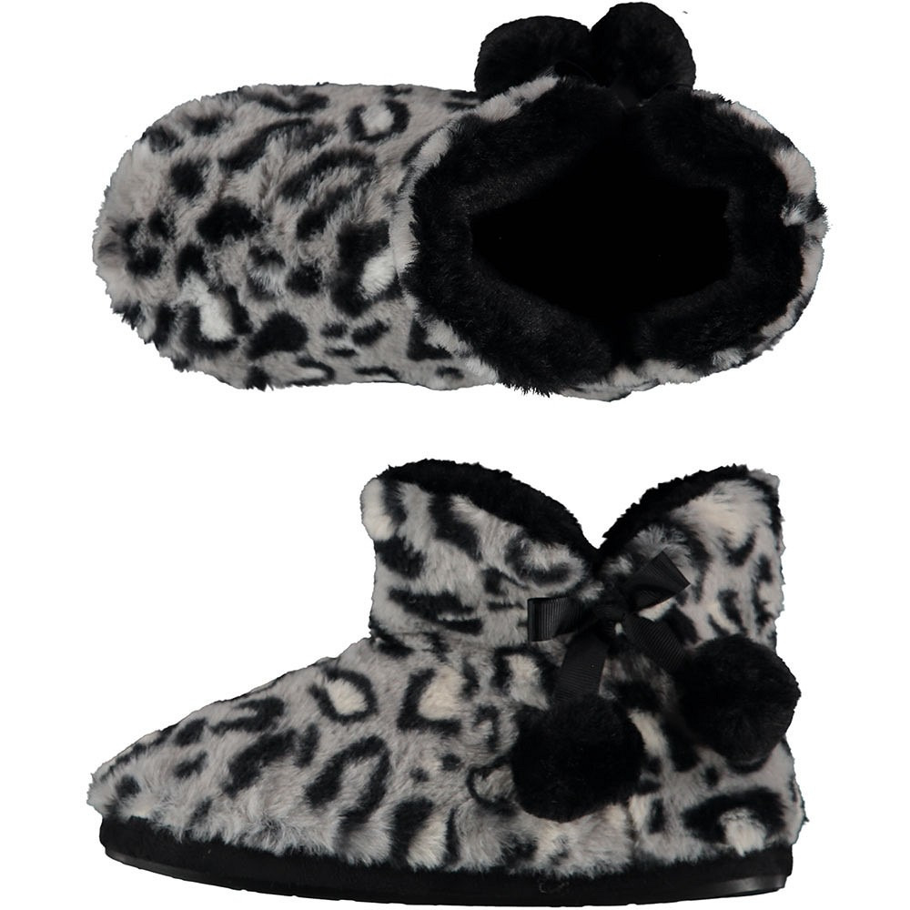 Dames hoge pantoffels-sloffen luipaard print grijs maat 41-42
