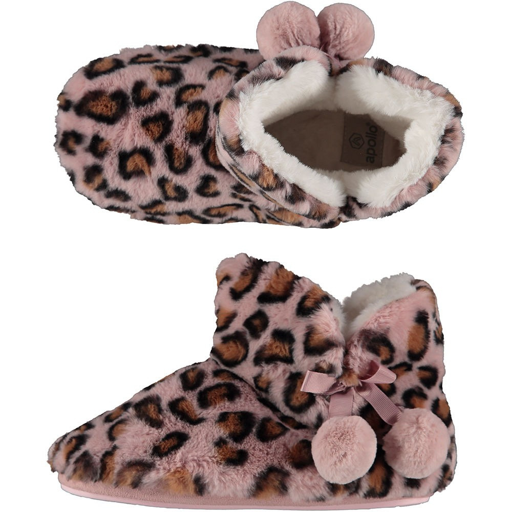 Dames hoge pantoffels-sloffen luipaard print oud roze maat 39-40