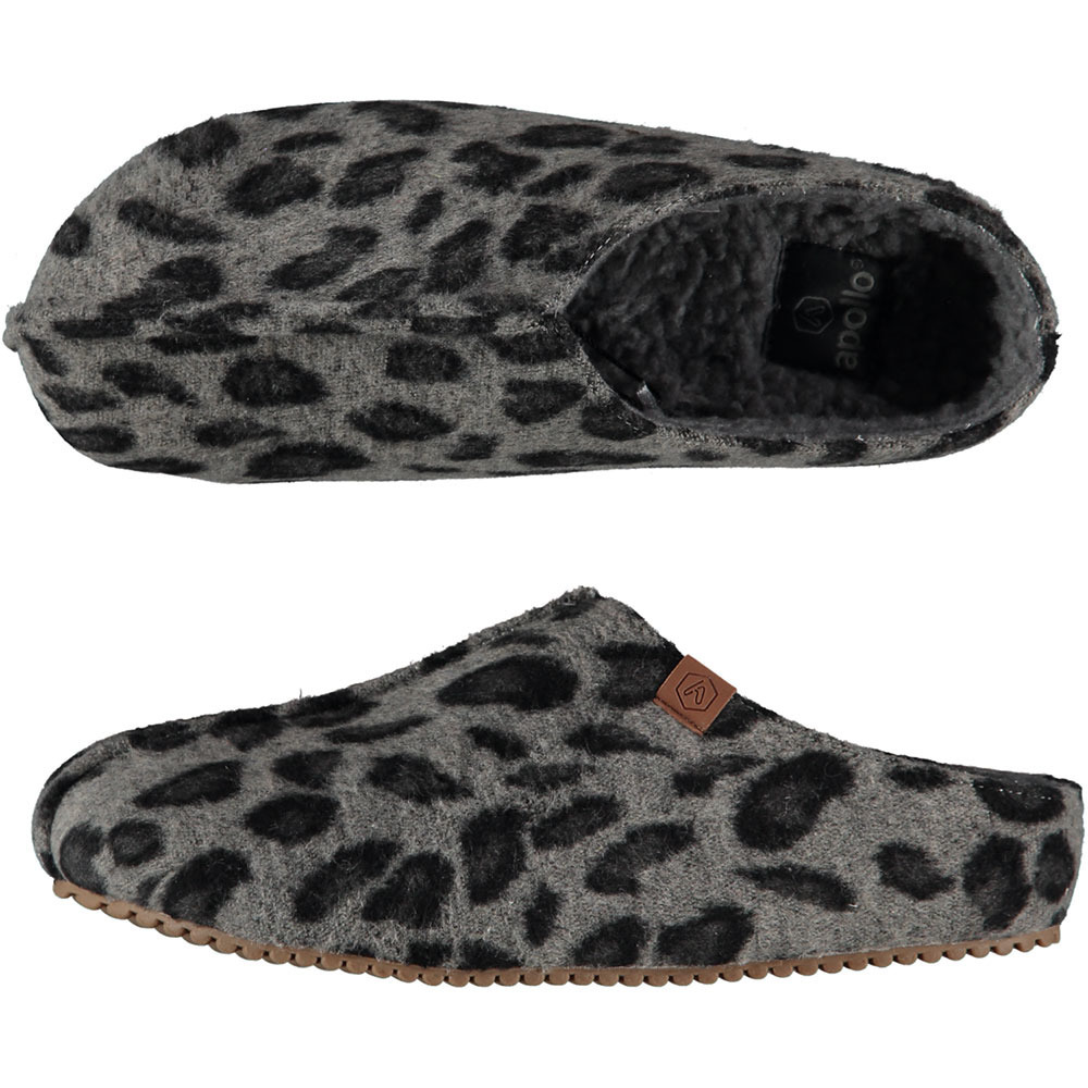 Dames instap slippers-pantoffels luipaard print grijs maat 41-42