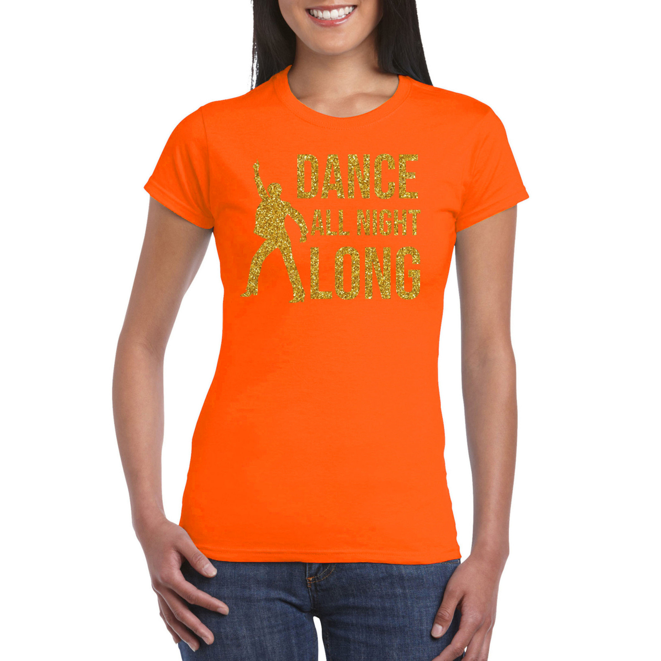 Dance all night long-70s-80s t-shirt oranje voor dames