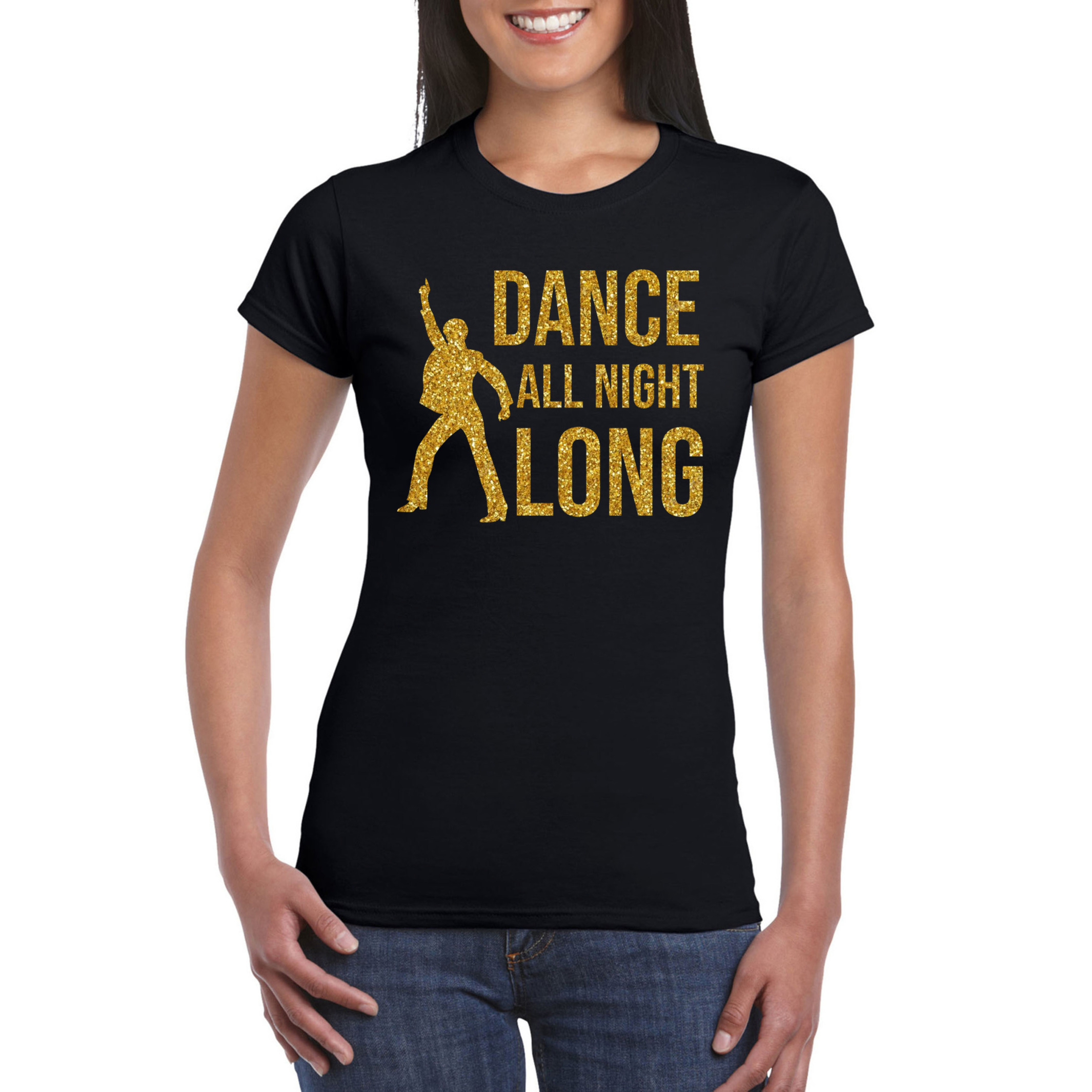Dance all night long-70s-80s t-shirt zwart voor dames