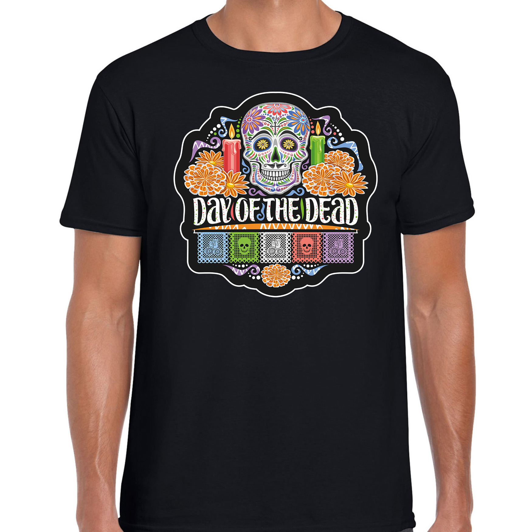 Day of the dead sugar skull horror-Halloween shirt-kostuum zwart voor heren
