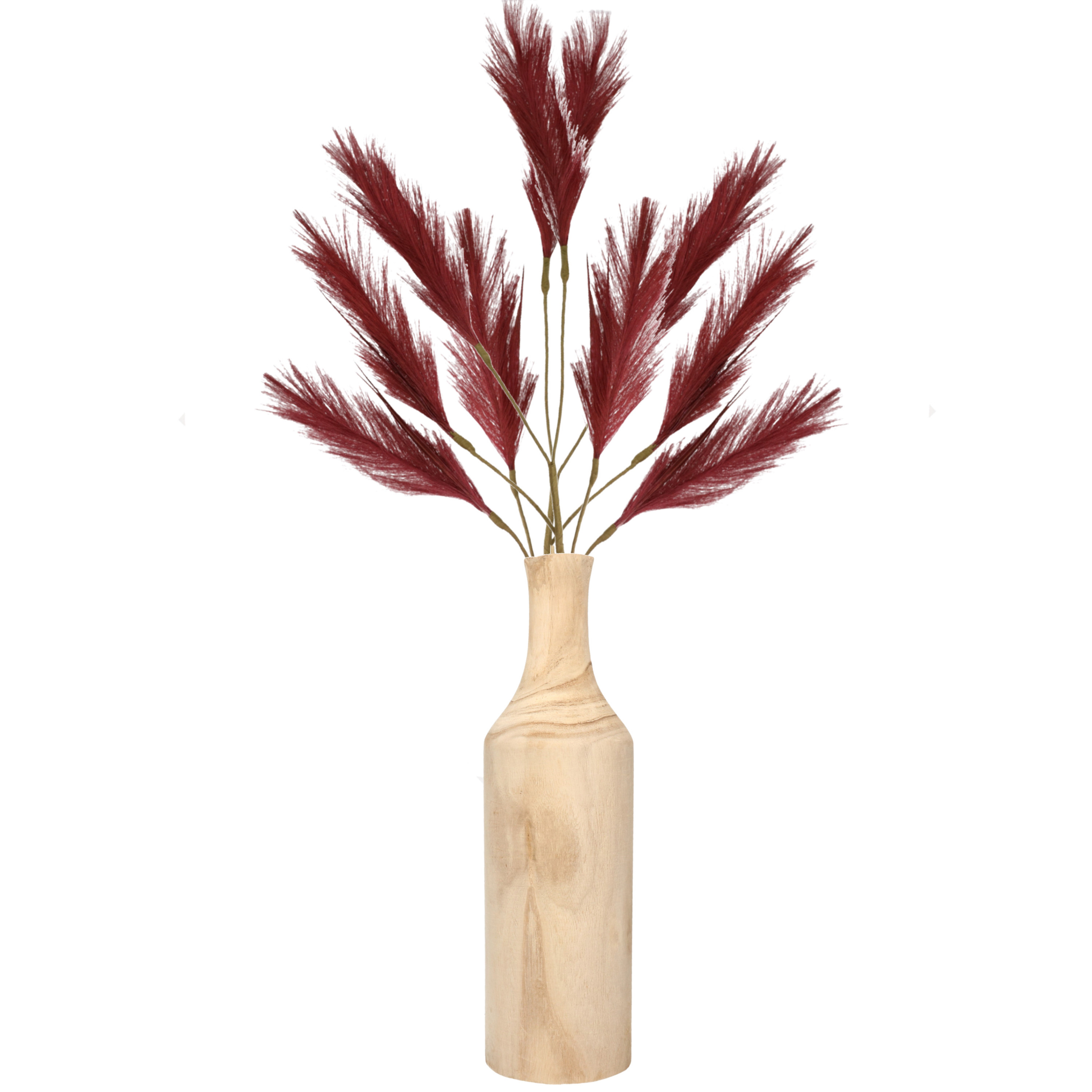 Decoratie pampasgras kunst pluimen in houten vaas bordeaux rood 98 cm