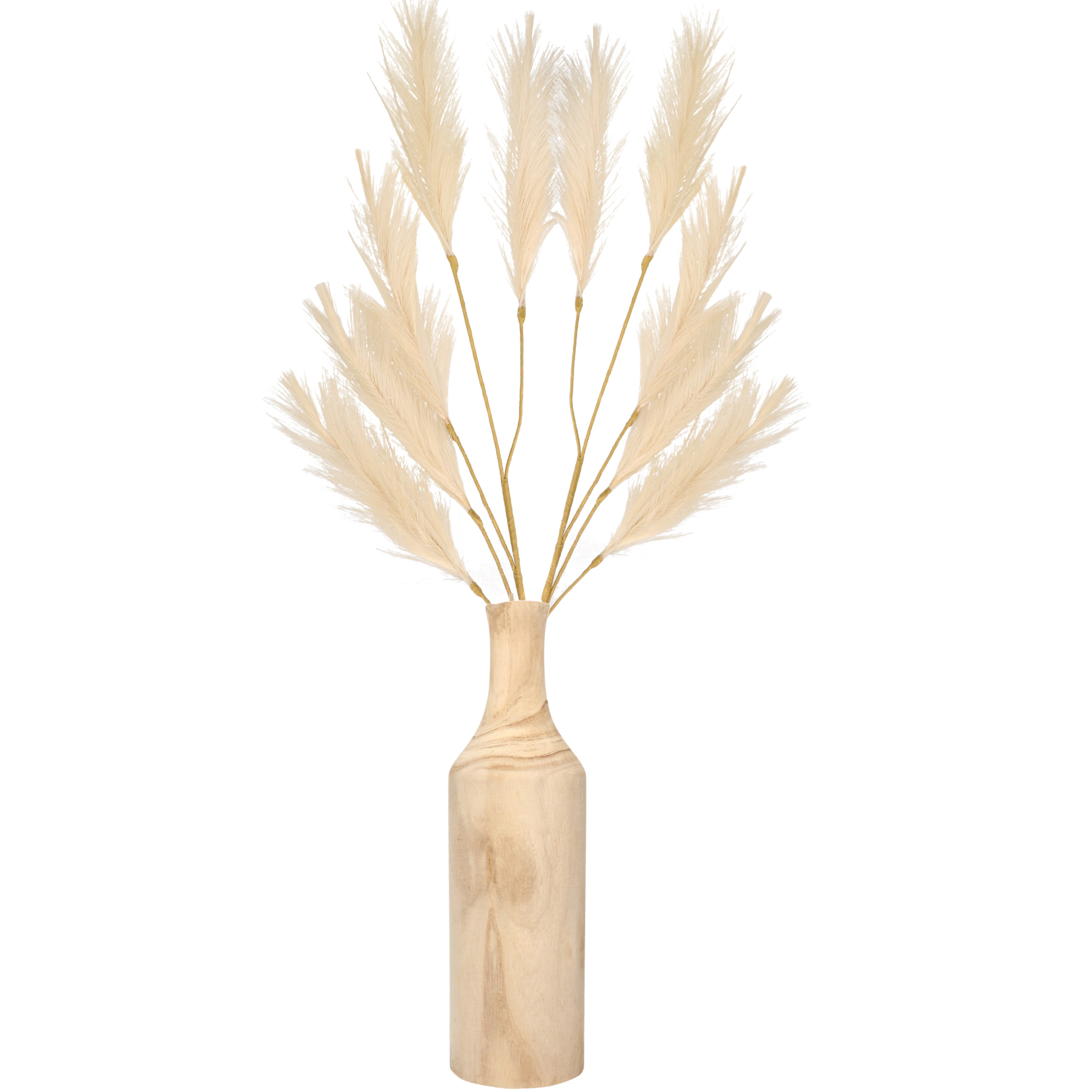 Decoratie pampasgras kunst pluimen in houten vaas creme wit 98 cm