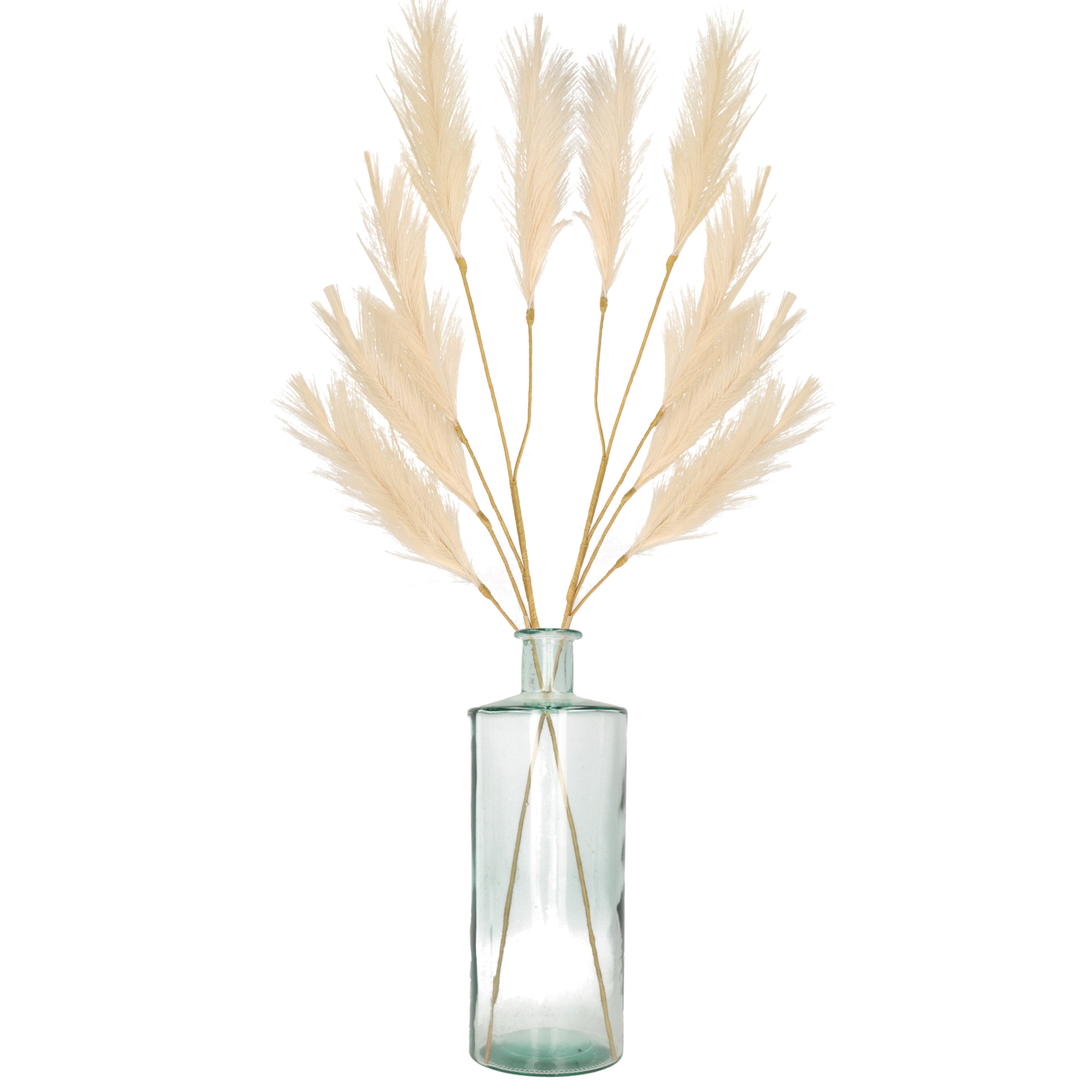 Decoratie pampasgras kunst pluimen in vaas gerecycled glas creme wit 98 cm