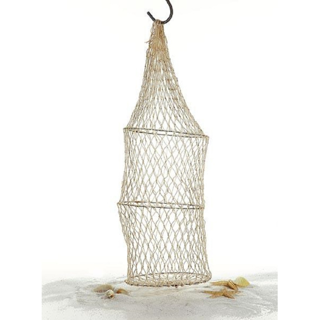 Decoratie visnet-vissers fuik met 3 ringen 16 x 48 cm