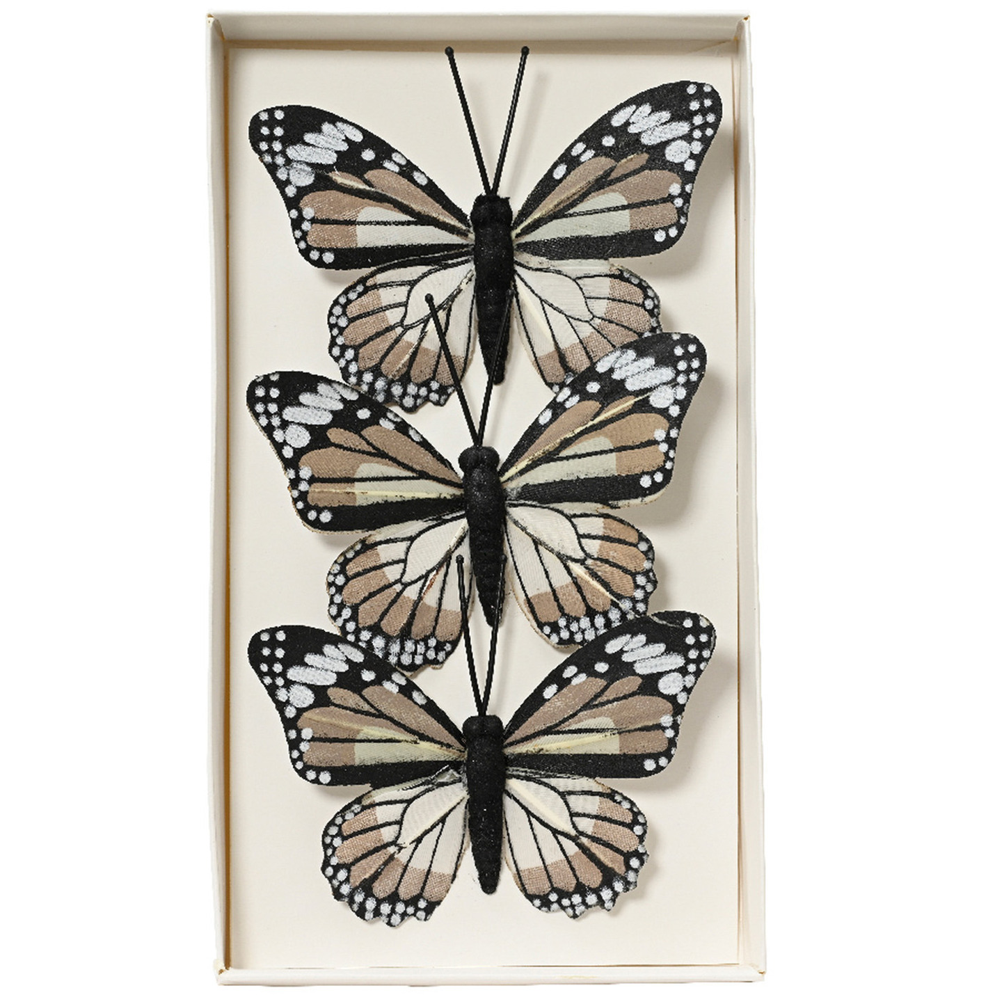 Decoris decoratie vlinders op draad 3x bruin tinten 8 x 6 cm