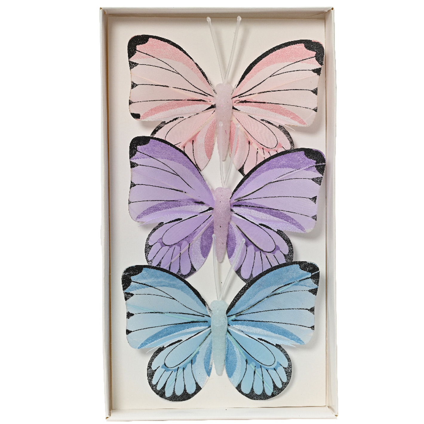 Decoris decoratie vlinders op draad 3x gekleurd 8 x 6 cm