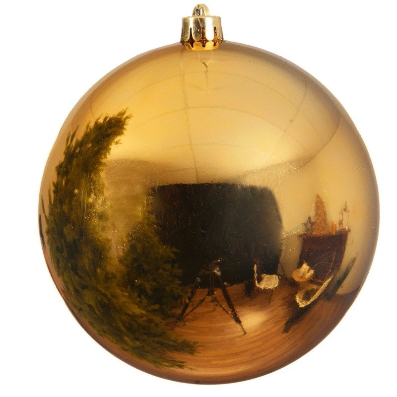 Decoris Kerstbal goudkleurig kunststof glans groot 14 cm