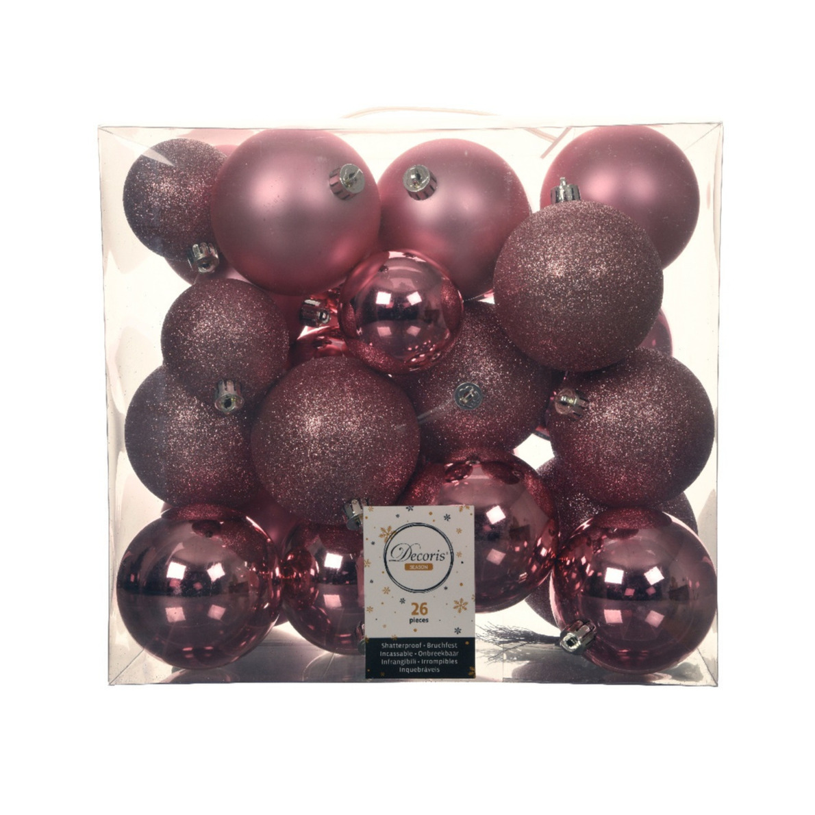 Decoris Kerstballen 26x st kunststof roze 6-8-10 cm