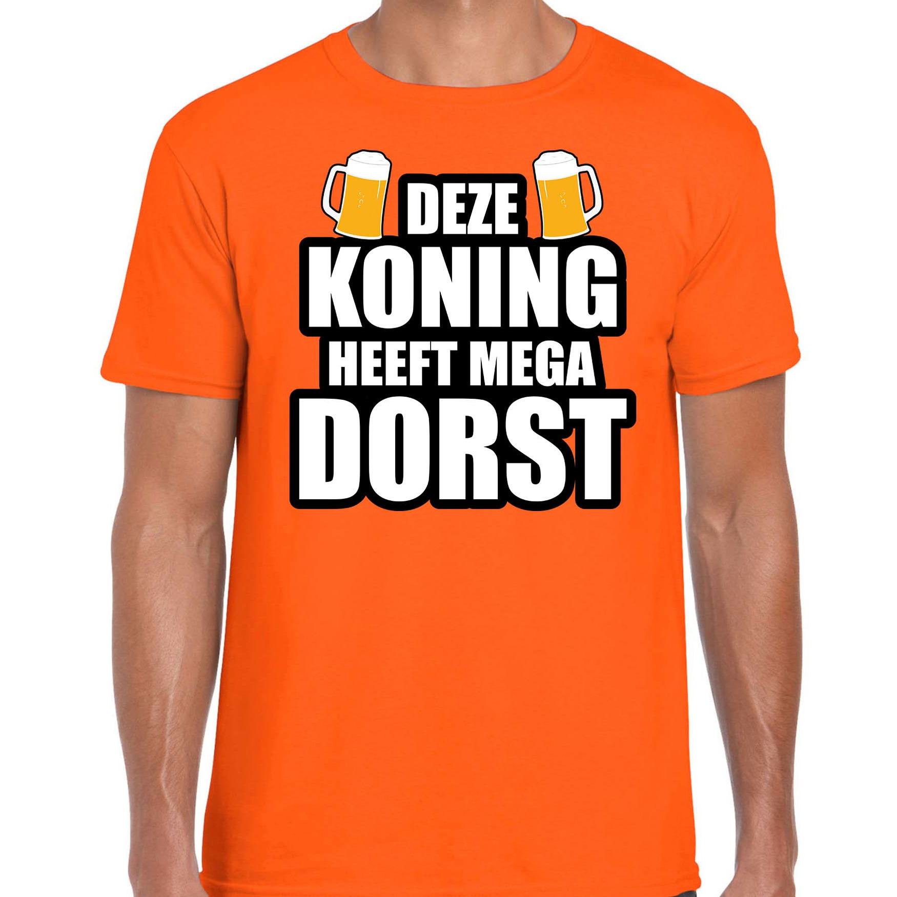 Deze Koning heeft mega dorst-bier t-shirt oranje voor heren Koningsdag shirts