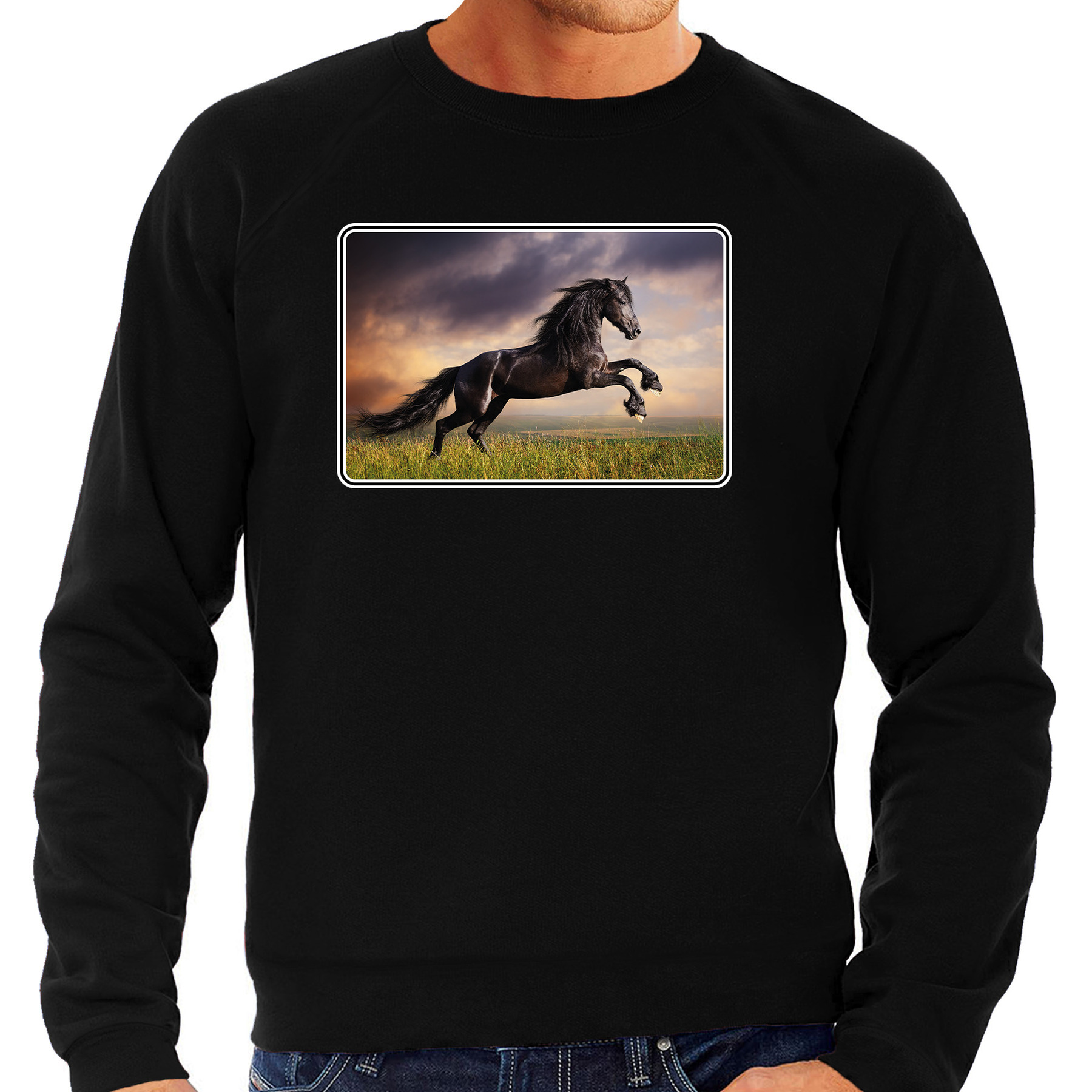 Dieren sweater met paarden foto zwart voor heren paard cadeau trui