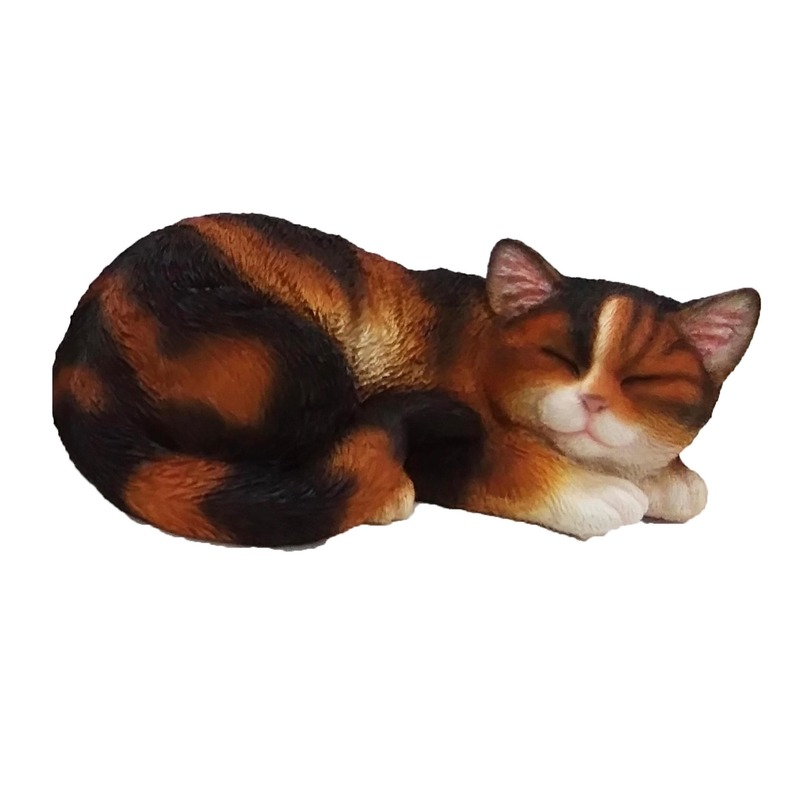Dierenbeeldje gekleurd katten-poezen kitten slapend 28 cm