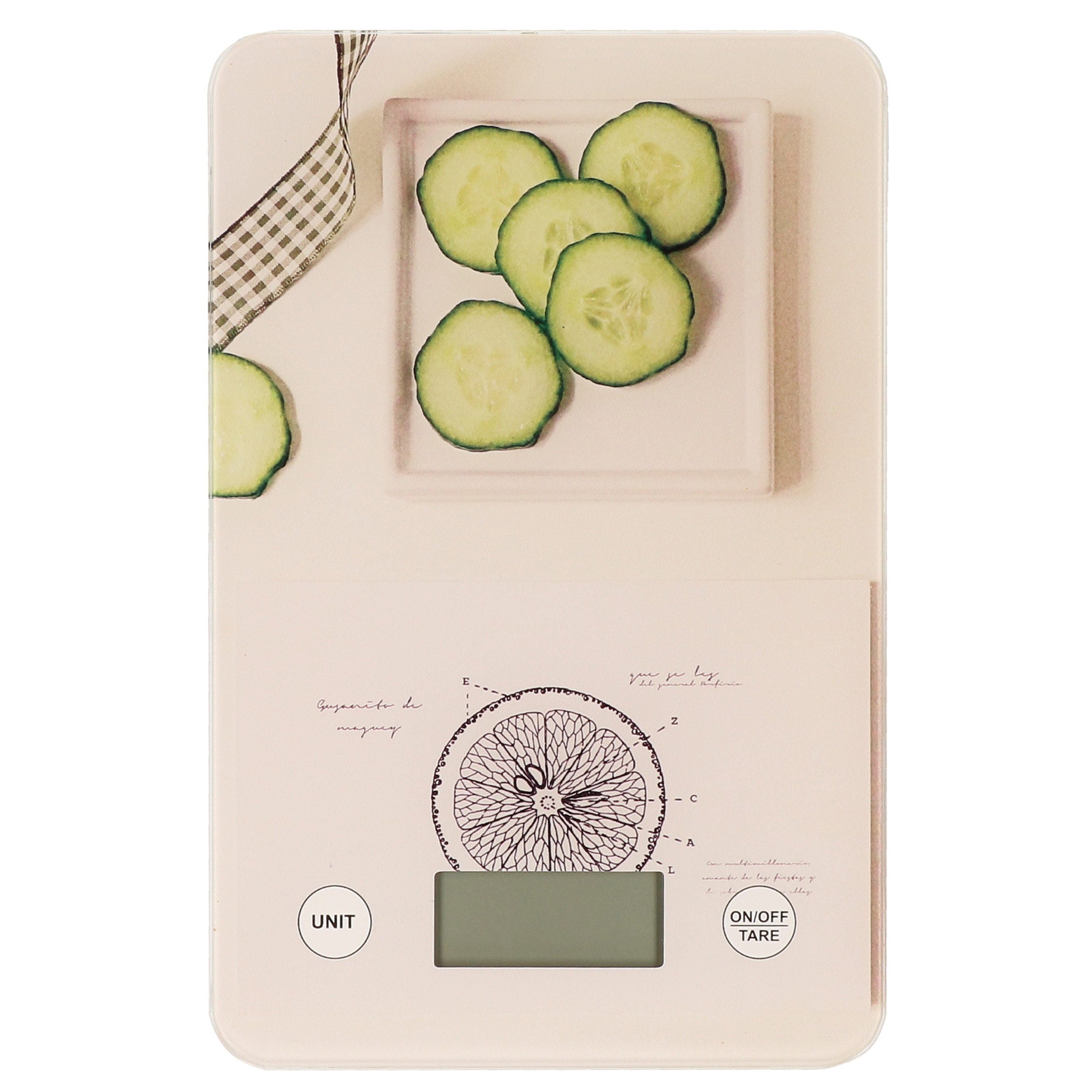 Digitale keukenweegschaal met komkommer druk RVS 23 x 15 cm