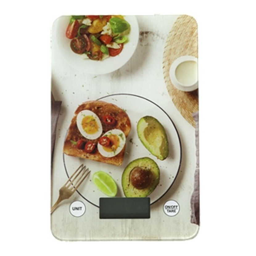Digitale keukenweegschaal met ontbijt druk RVS 23 x 15 cm