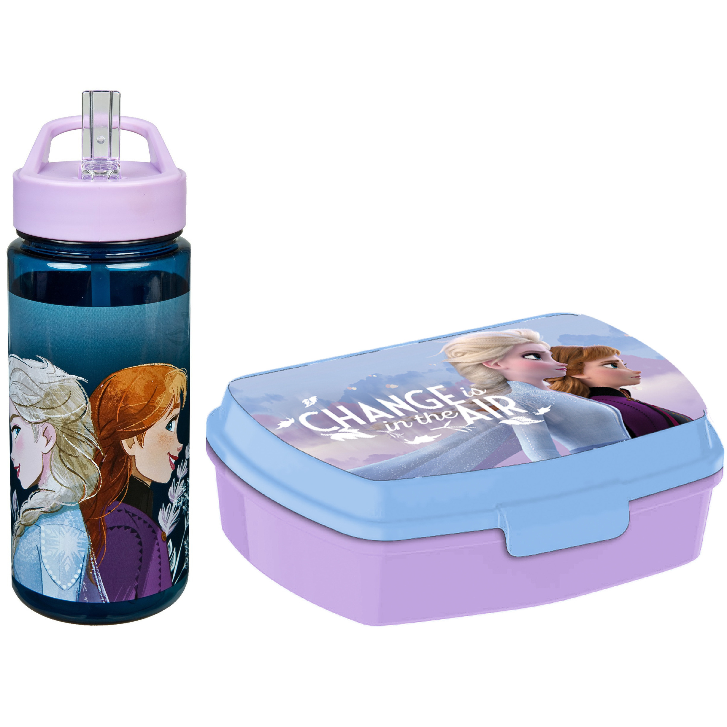 Disney Frozen lunchbox set voor kinderen 2-delig lila-blauw kunststof