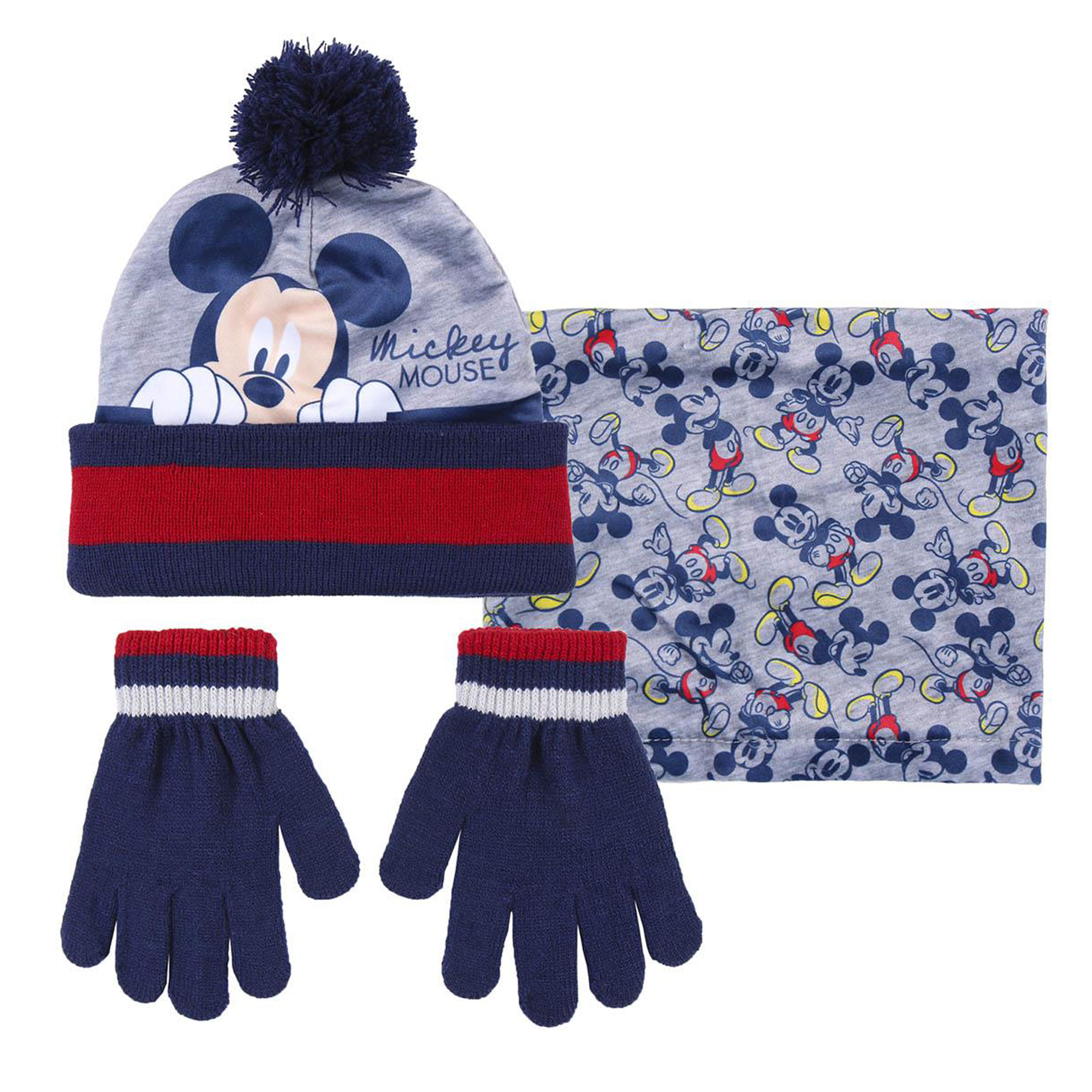 Disney Mickey Mouse 3-delig winterset muts-handschoenen-nek warmer grijs voor kinderen