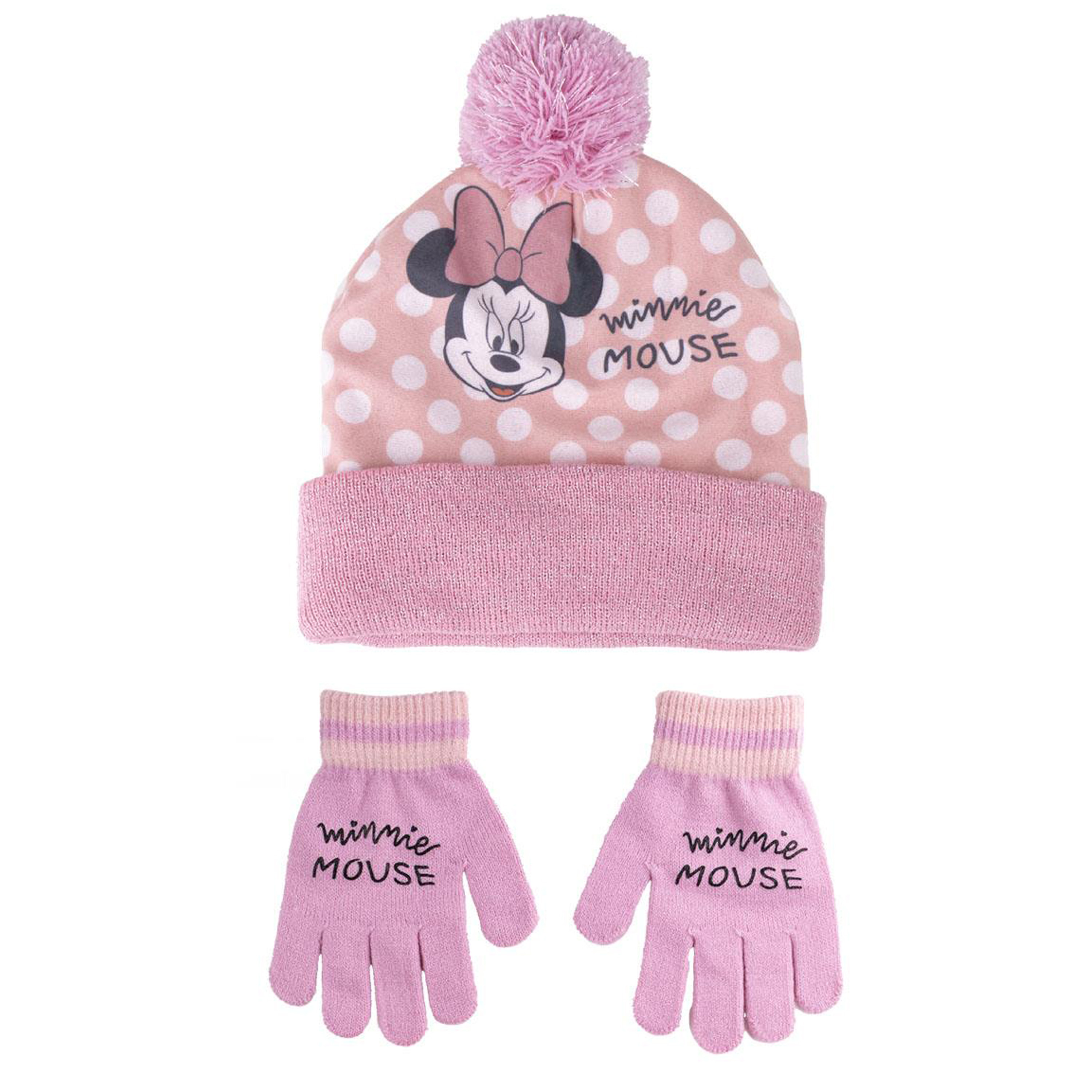 Disney Minnie Mouse 2-delig winterset muts-handschoenen roze voor kinderen