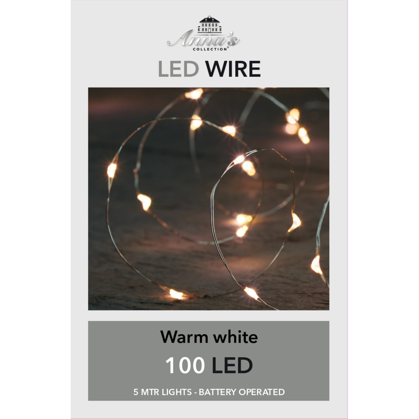 Draadverlichting lichtsnoer met 100 lampjes warm wit op batterij 500 cm