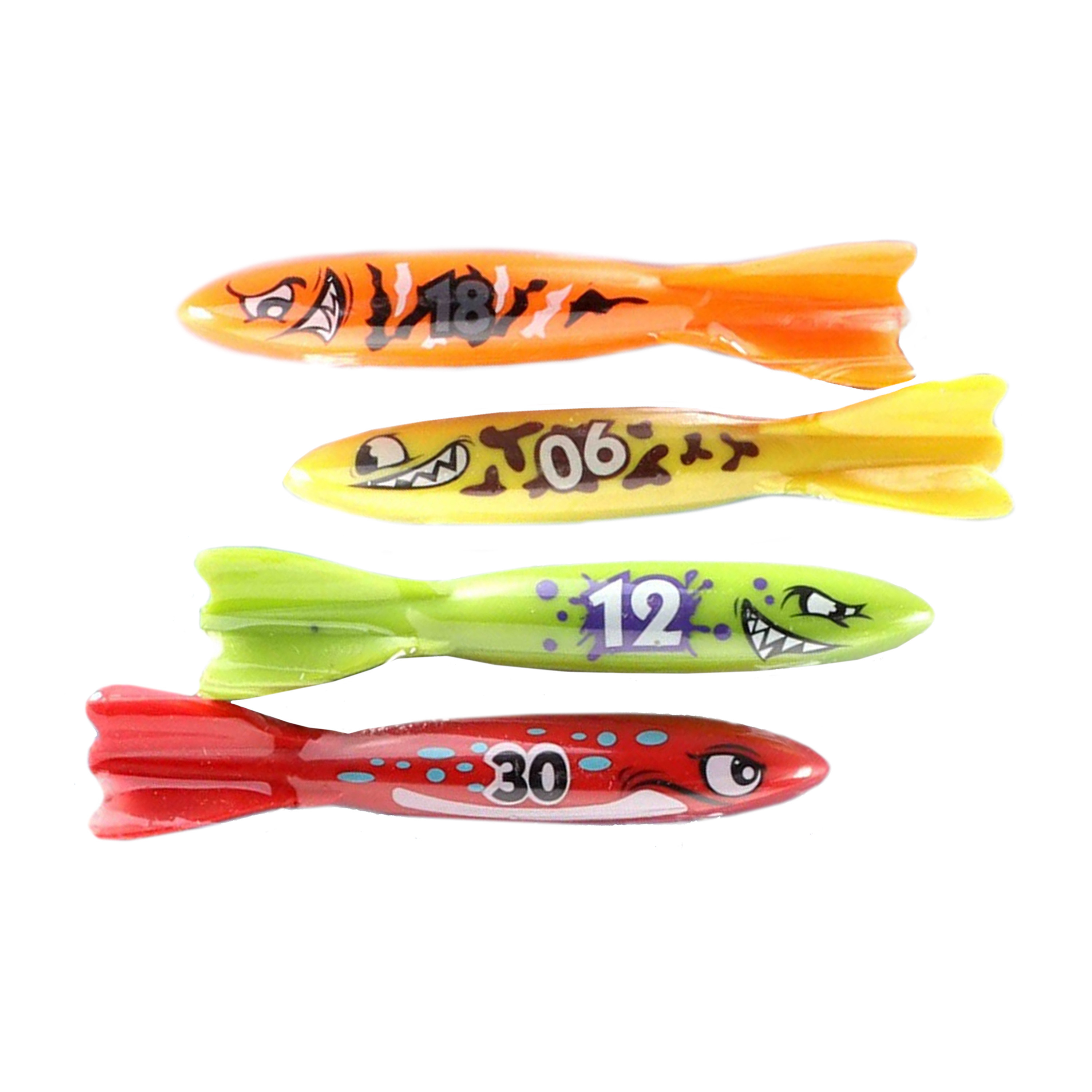 Duikspeelgoed set 4 stuks duik torpedos gekleurd vissen duik spel zwembad speelgoed