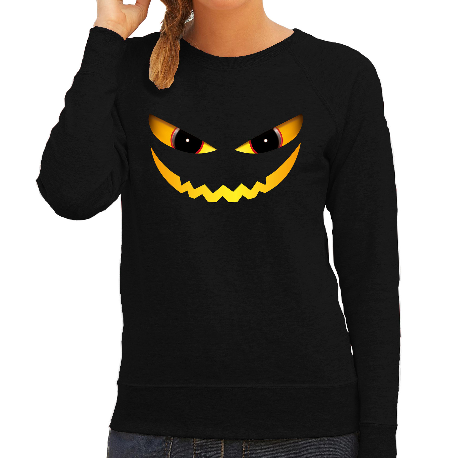 Duivel gezicht horror trui zwart voor dames verkleed sweater-kostuum