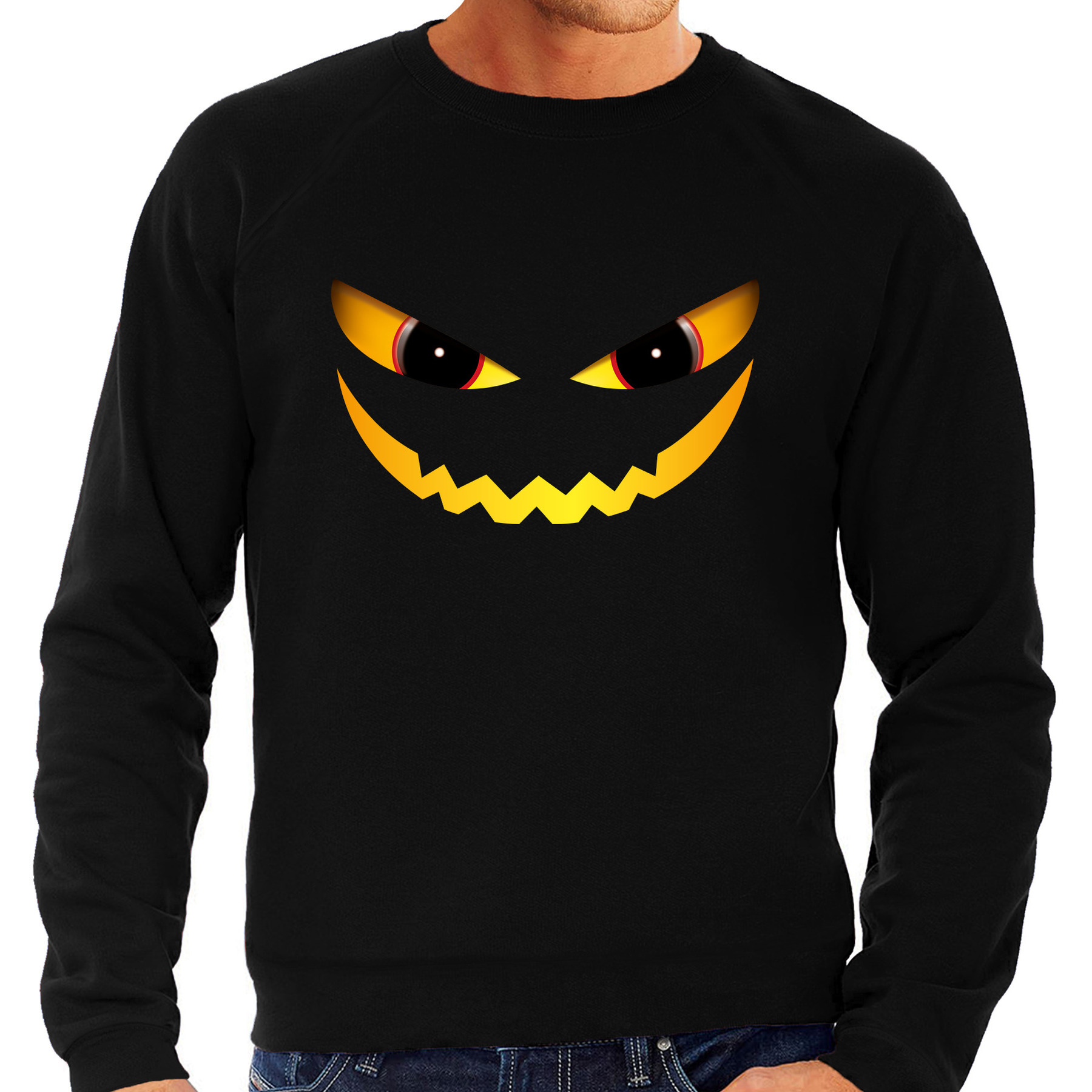 Duivel gezicht horror trui zwart voor heren verkleed sweater-kostuum