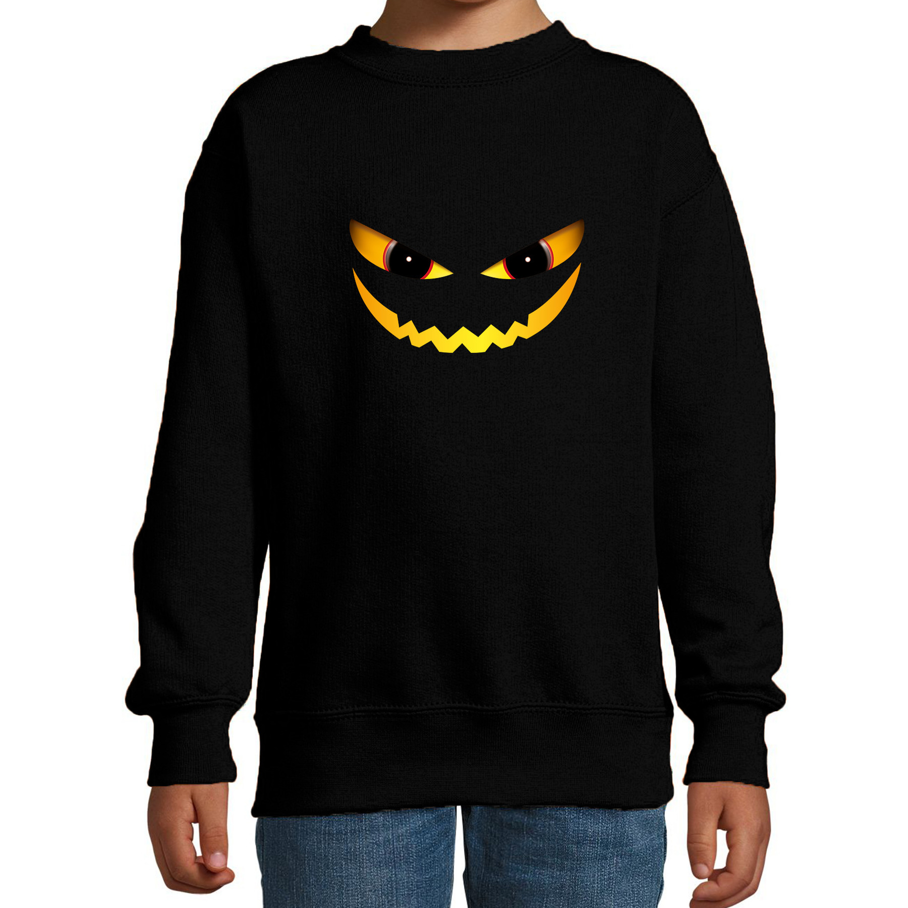 Duivel gezicht horror trui zwart voor kinderen verkleed sweater-kostuum