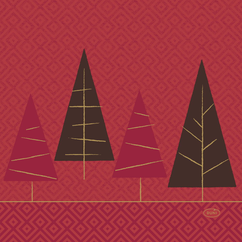 Duni kerst thema servetten 20x st 33 x 33 cm rood met kerstbomen