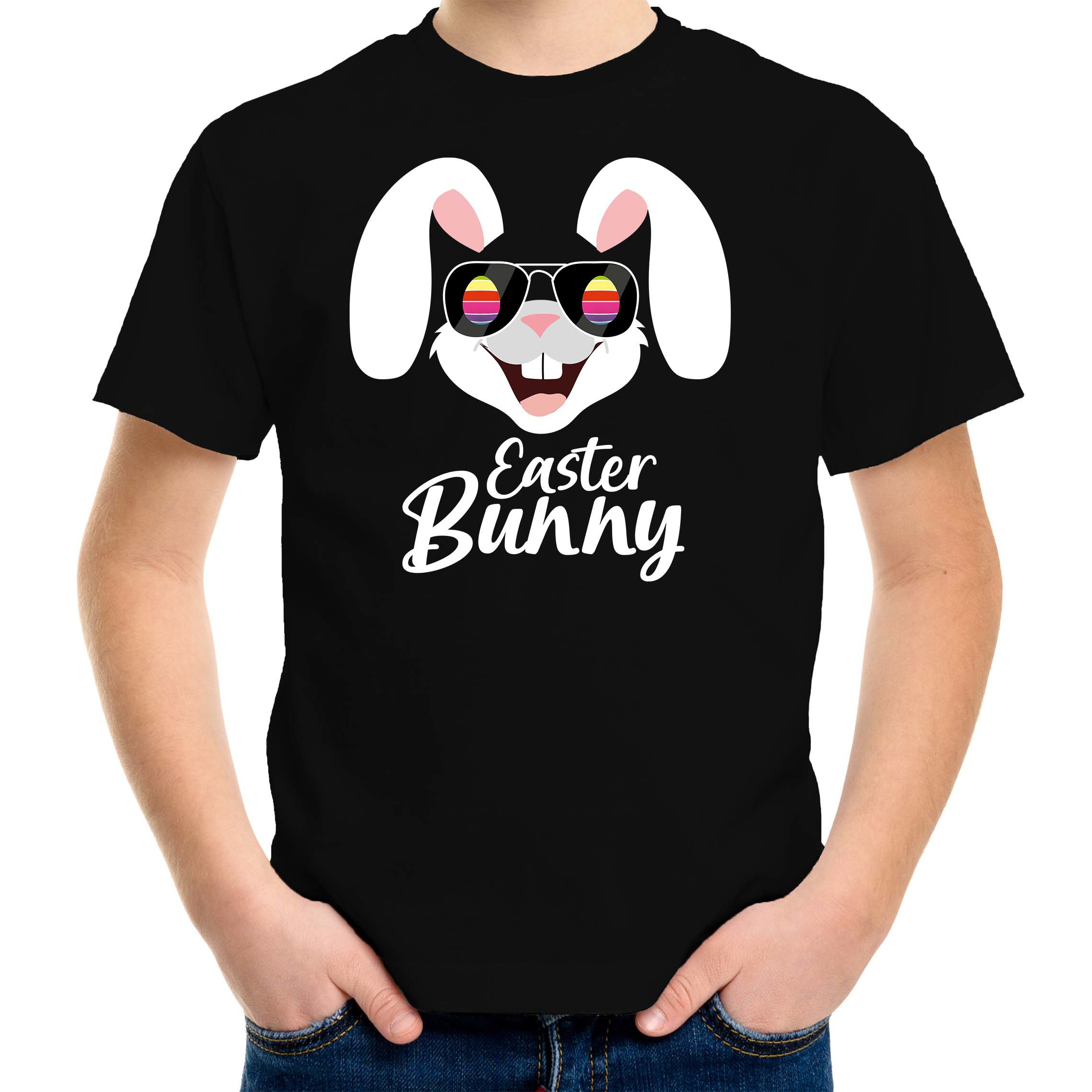 Easter bunny-Paashaas t-shirt zwart voor kinderen Foute kleding-outfit Pasen
