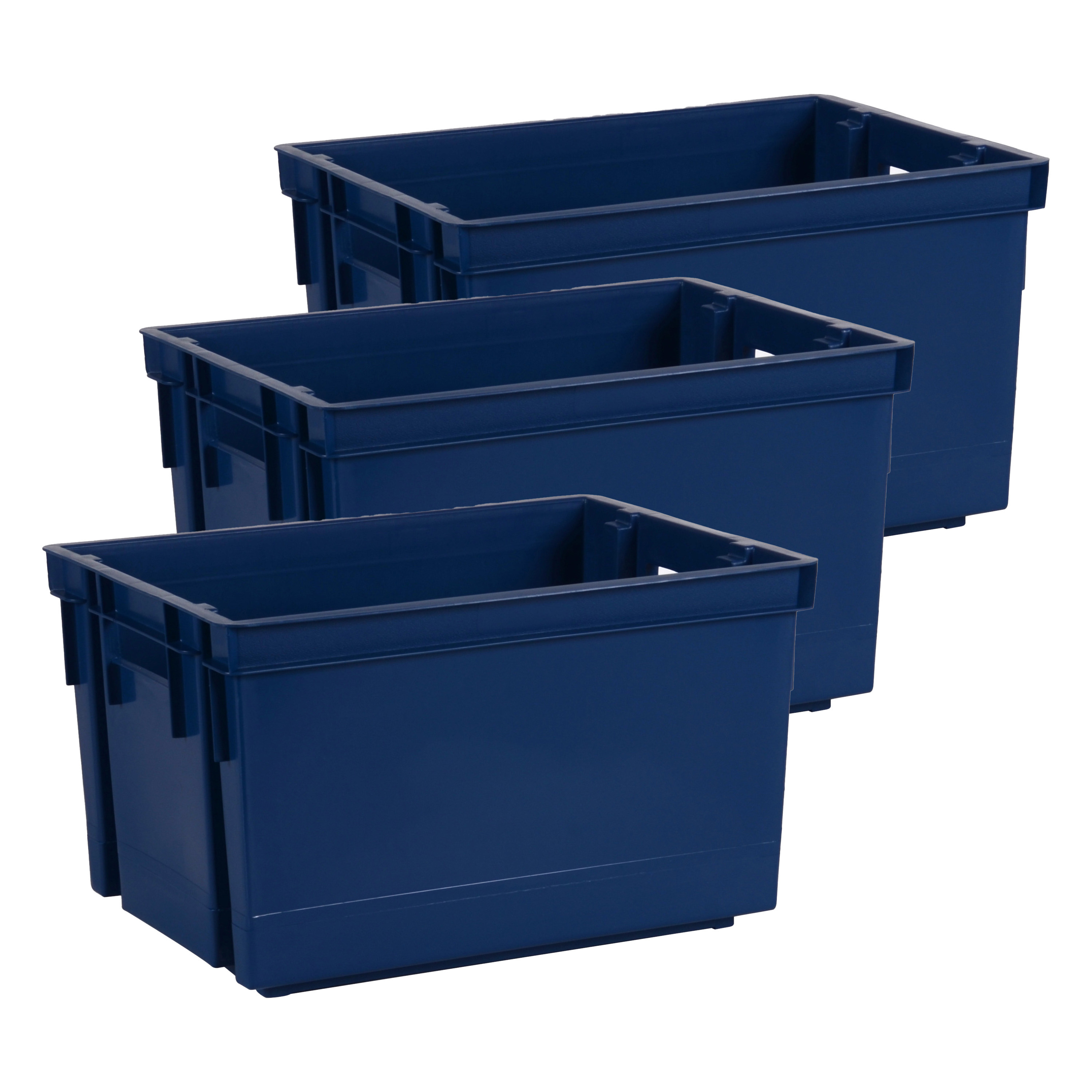 EDA Opbergbox-opbergkrat 20 L 3x blauw kunststof 39 x 29 x 23 stapelbaar-nestbaar