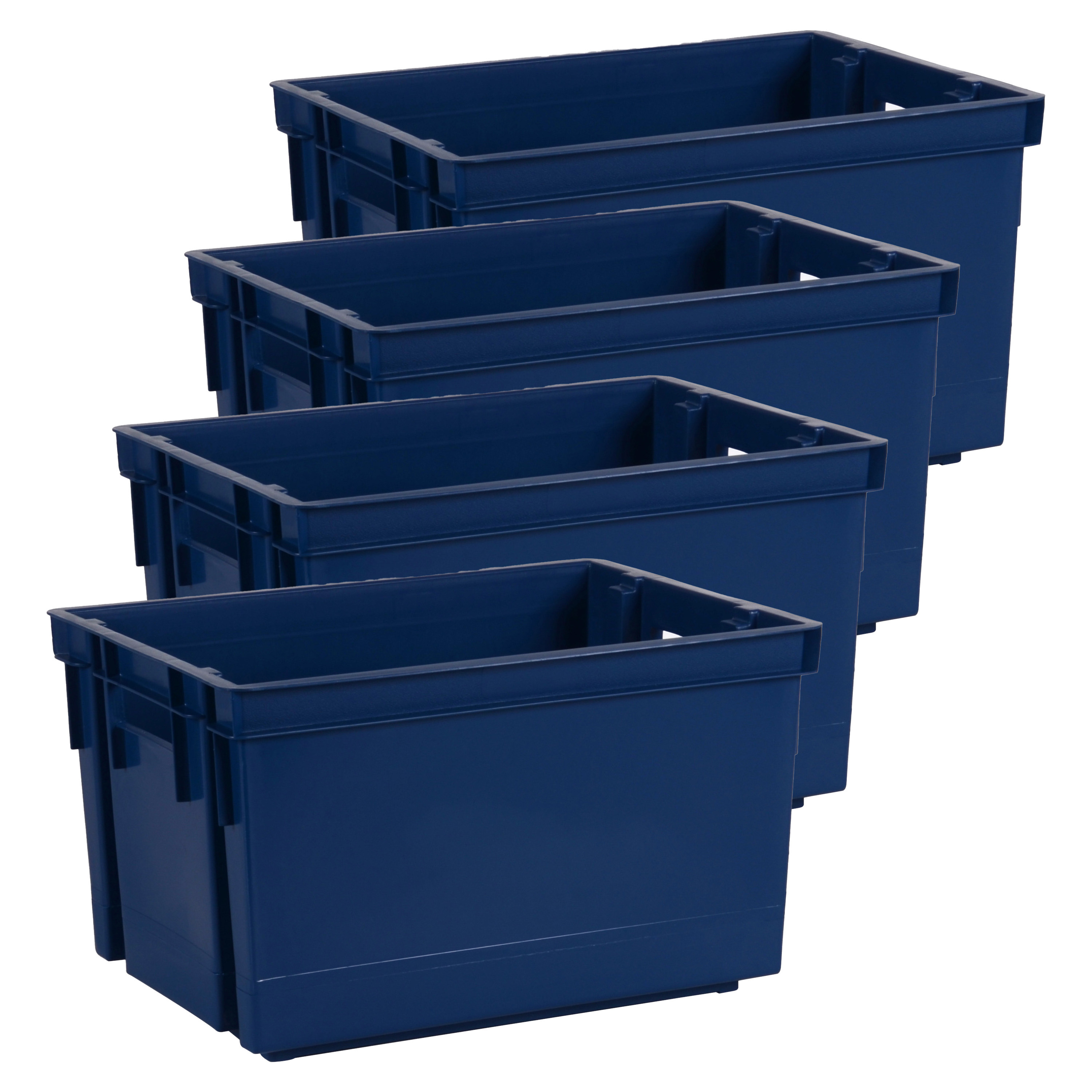 EDA Opbergbox-opbergkrat 20 L 4x blauw kunststof 39 x 29 x 23 stapelbaar-nestbaar